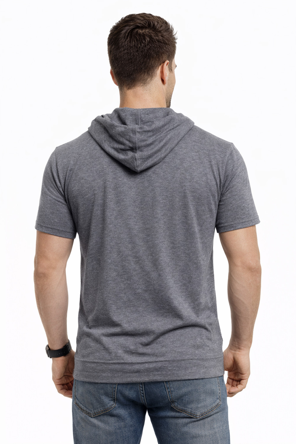 Image of Blisstone Solid Men Hooded Neck Grey T-Shirt