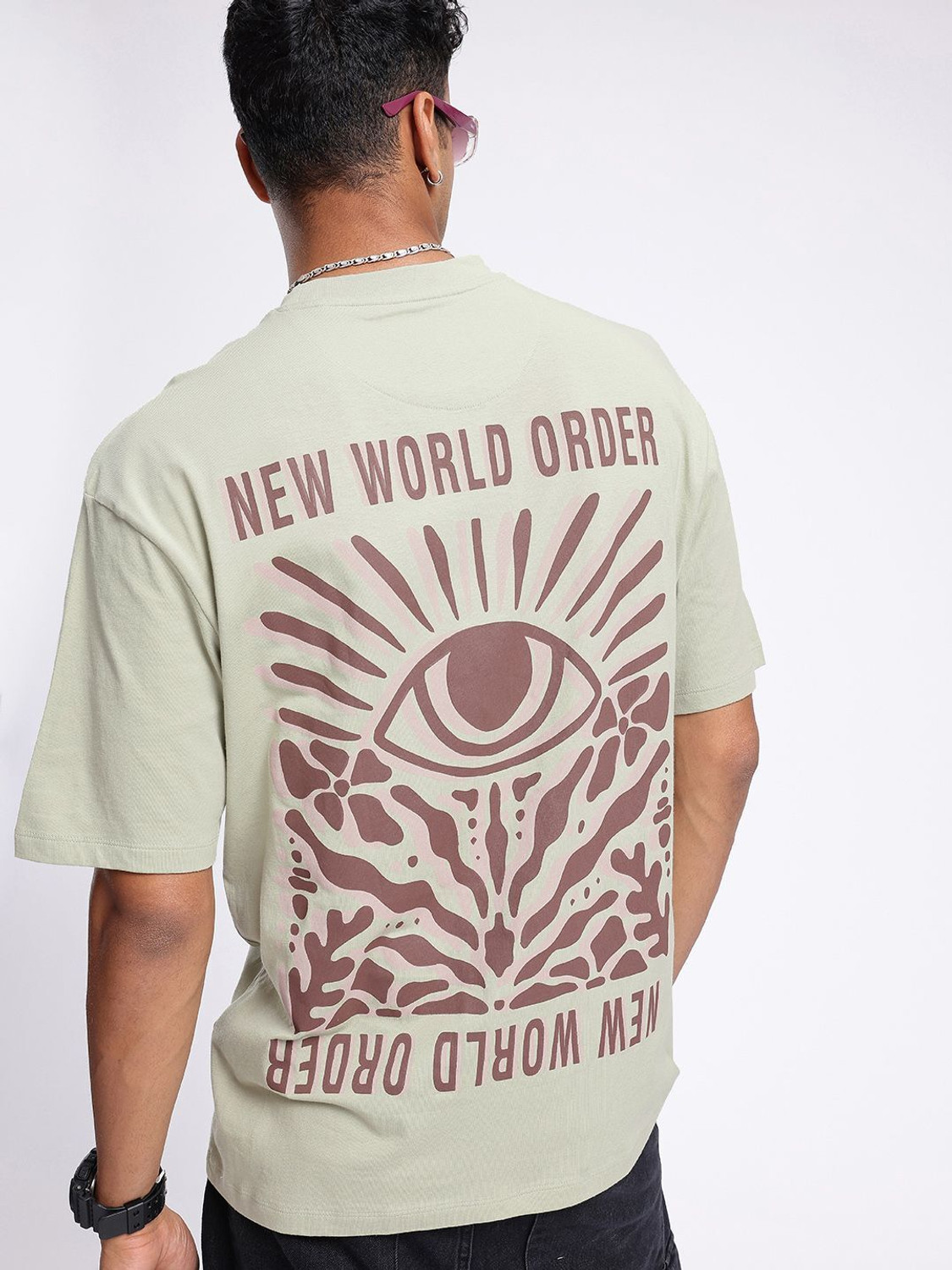 Image of Glitchez Printed Men Round Neck Green T-Shirt