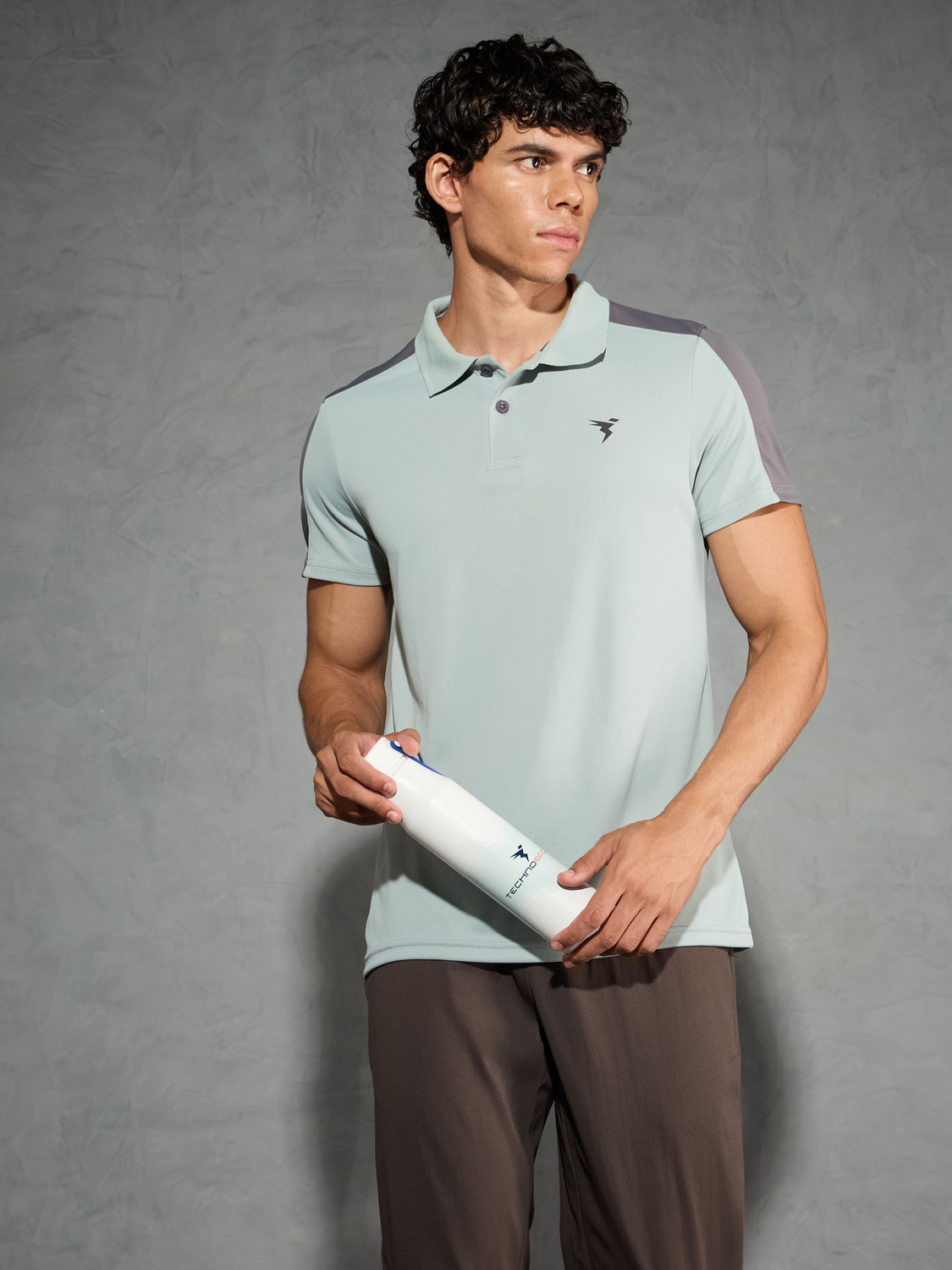 Image of TECHNOSPORT Colorblock Men Polo Neck Light Blue T-Shirt