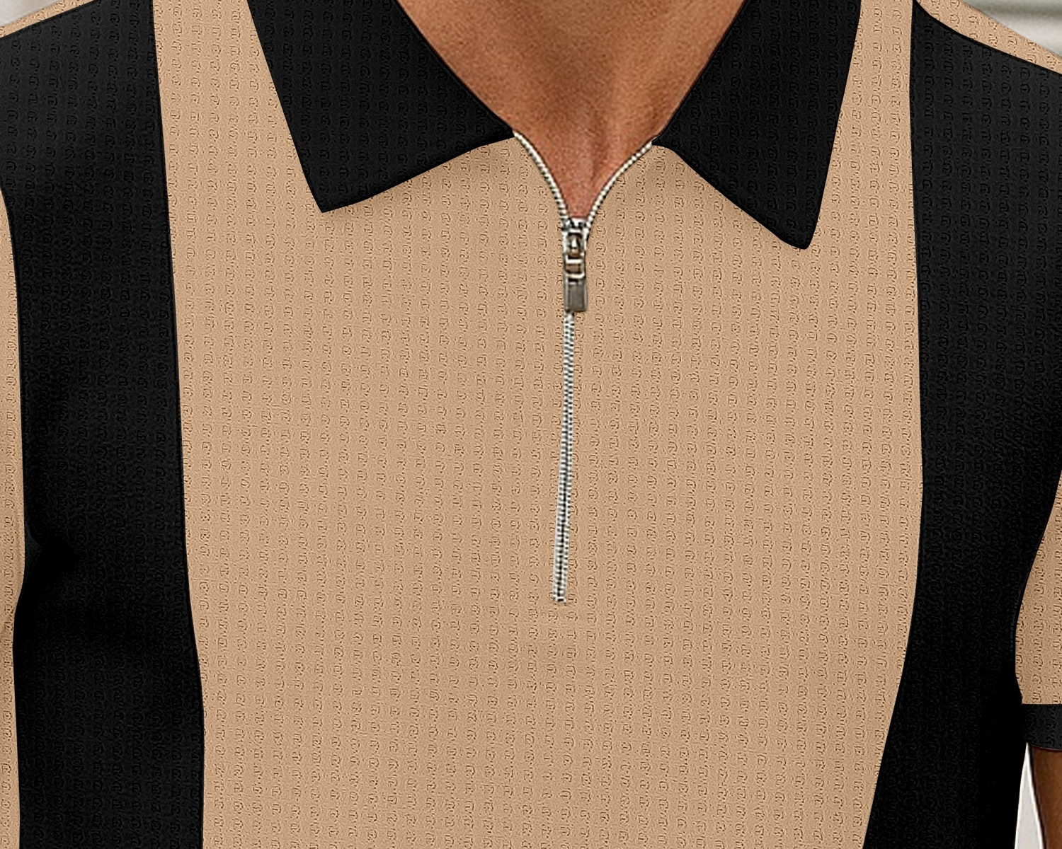 Image of KAJARU Self Design Men Zip Neck Black, Beige T-Shirt