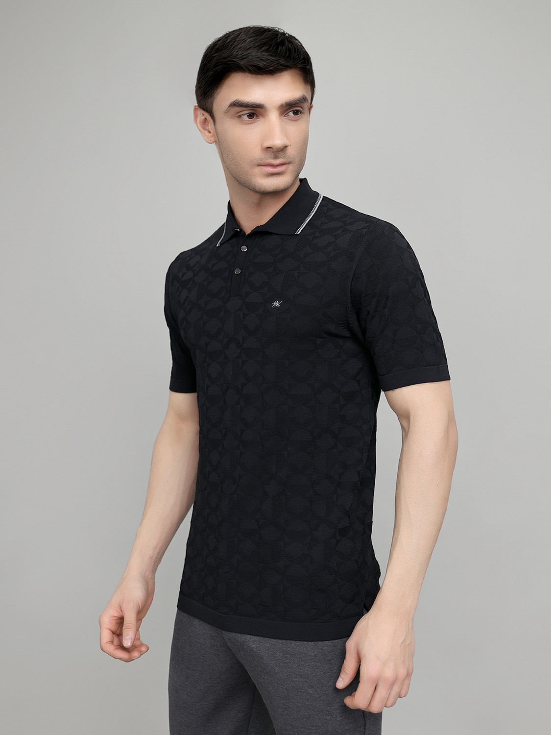 Image of MONTE CARLO Printed Men Polo Neck Black T-Shirt