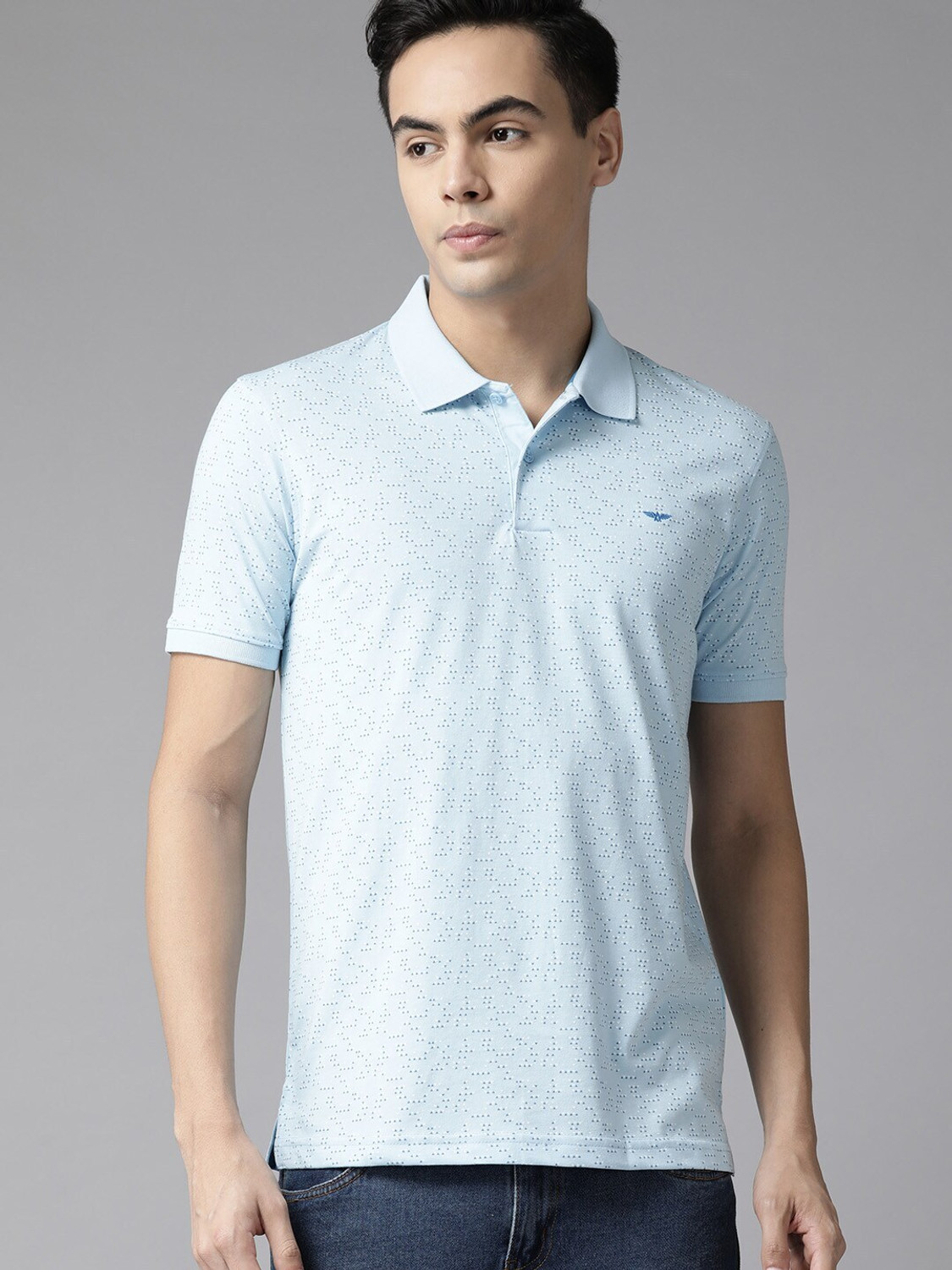 Image of PARK AVENUE Printed Men Polo Neck Blue T-Shirt