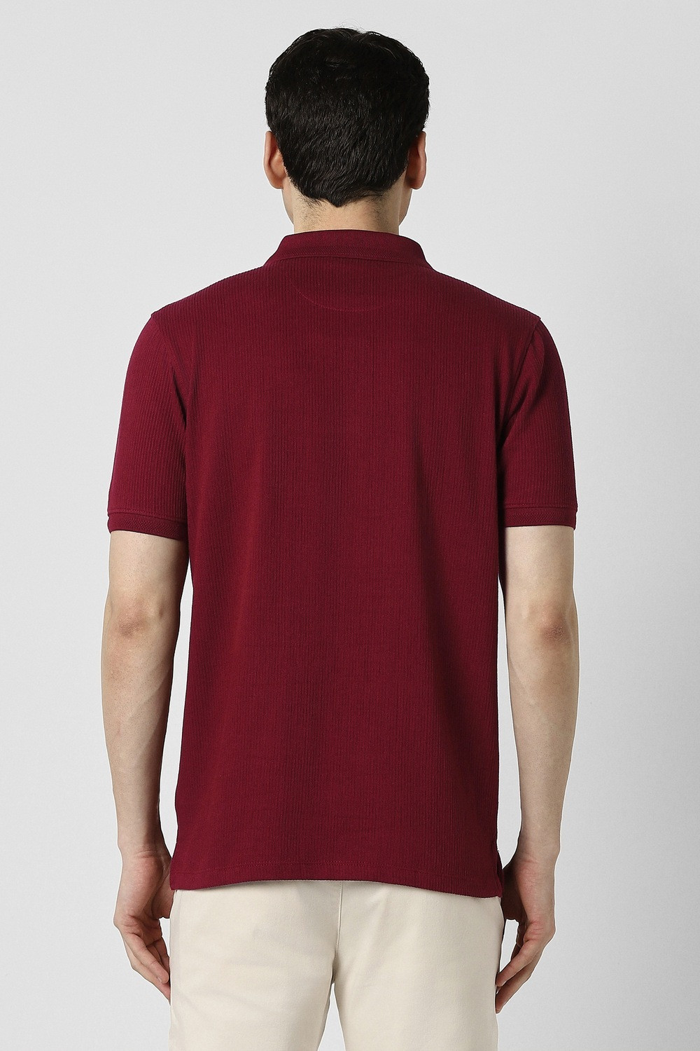 Image of PETER ENGLAND Solid Men Polo Neck Maroon T-Shirt