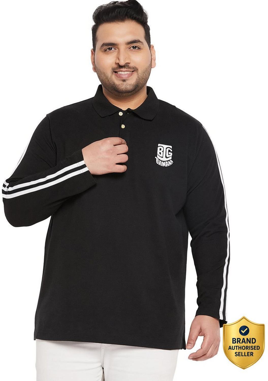 bigbanana Solid Men Polo Neck Black T-Shirt
