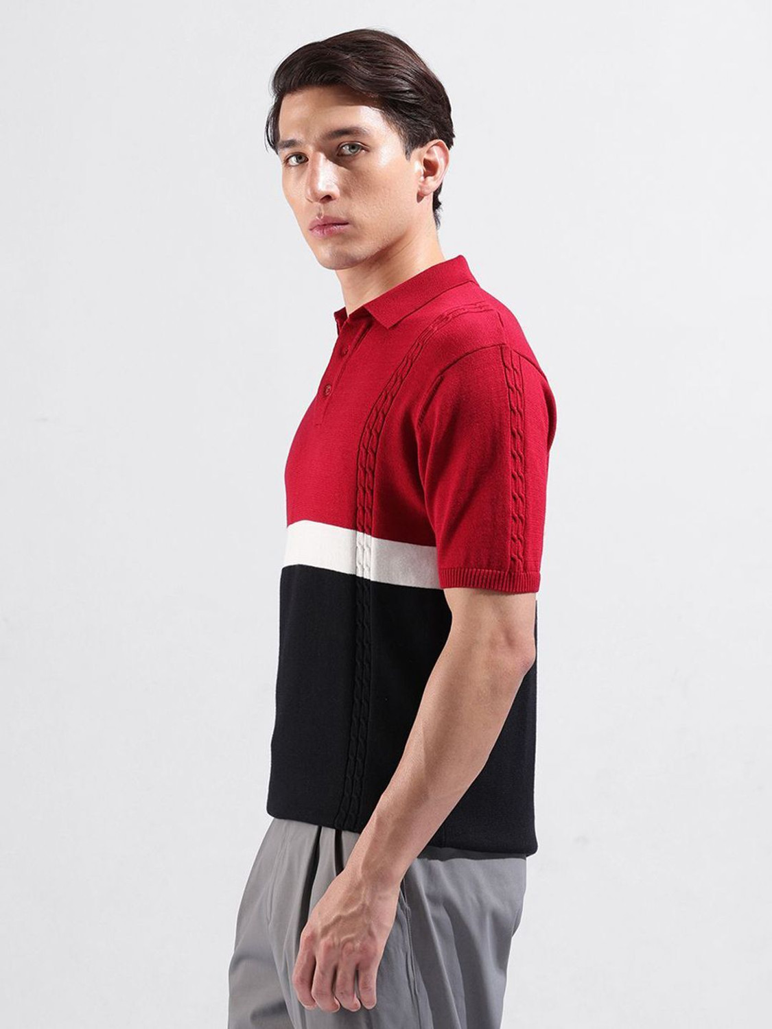 Image of The Indian Garage Co. Self Design Men Polo Neck Red T-Shirt