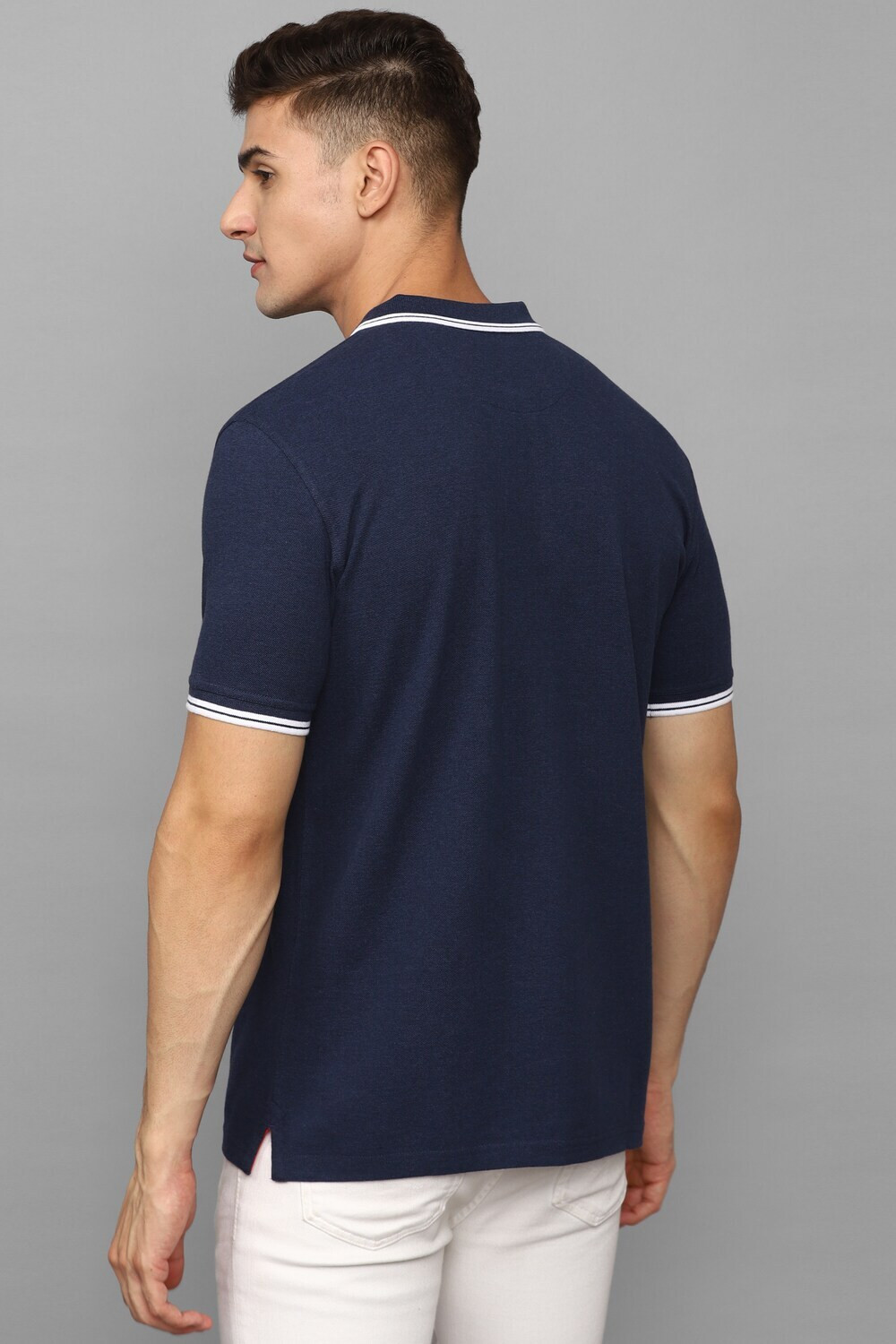 Image of Allen Solly Solid Men Polo Neck Dark Blue T-Shirt