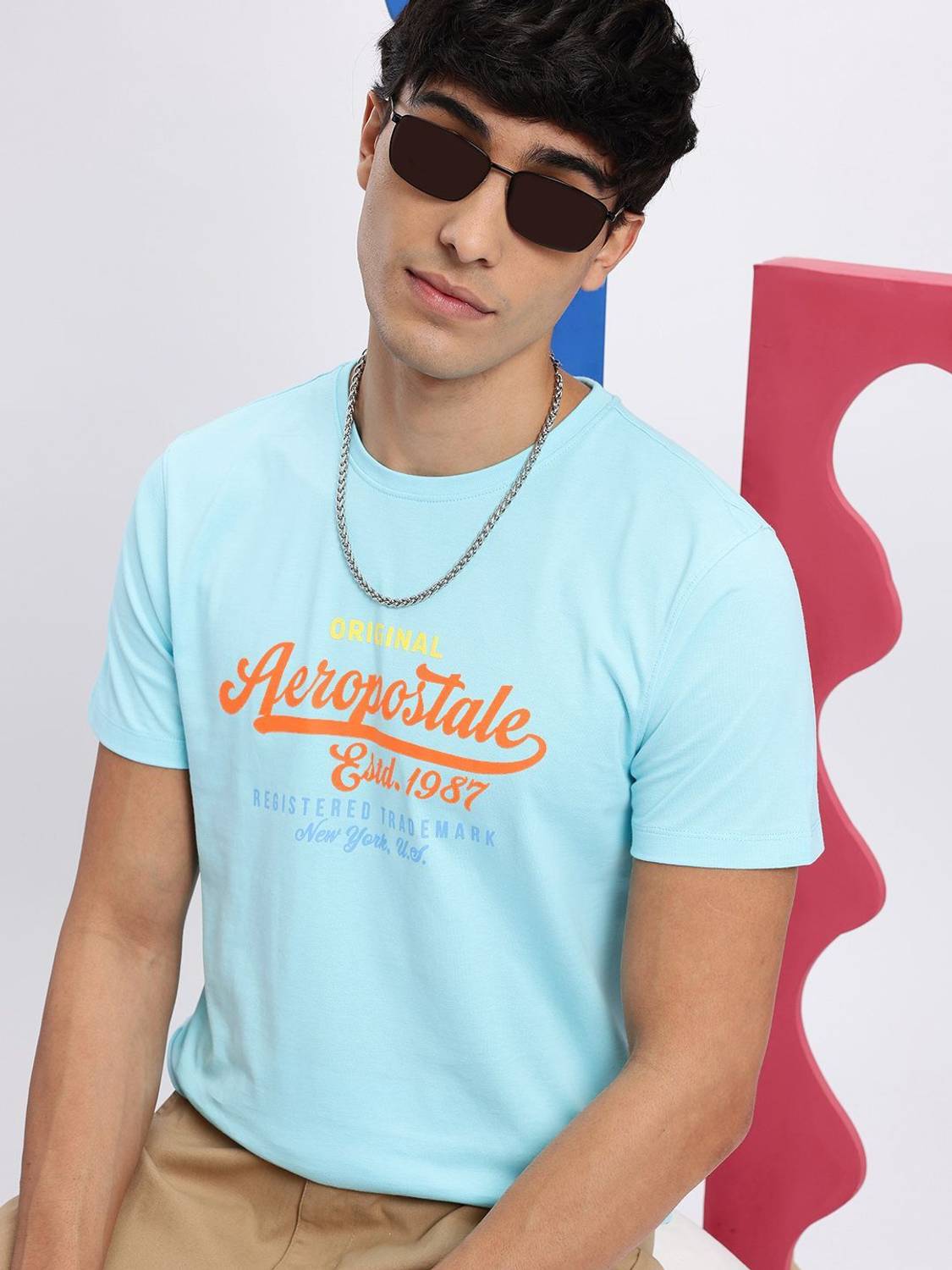 AEROPOSTALE Printed Men Round Neck Blue T-Shirt