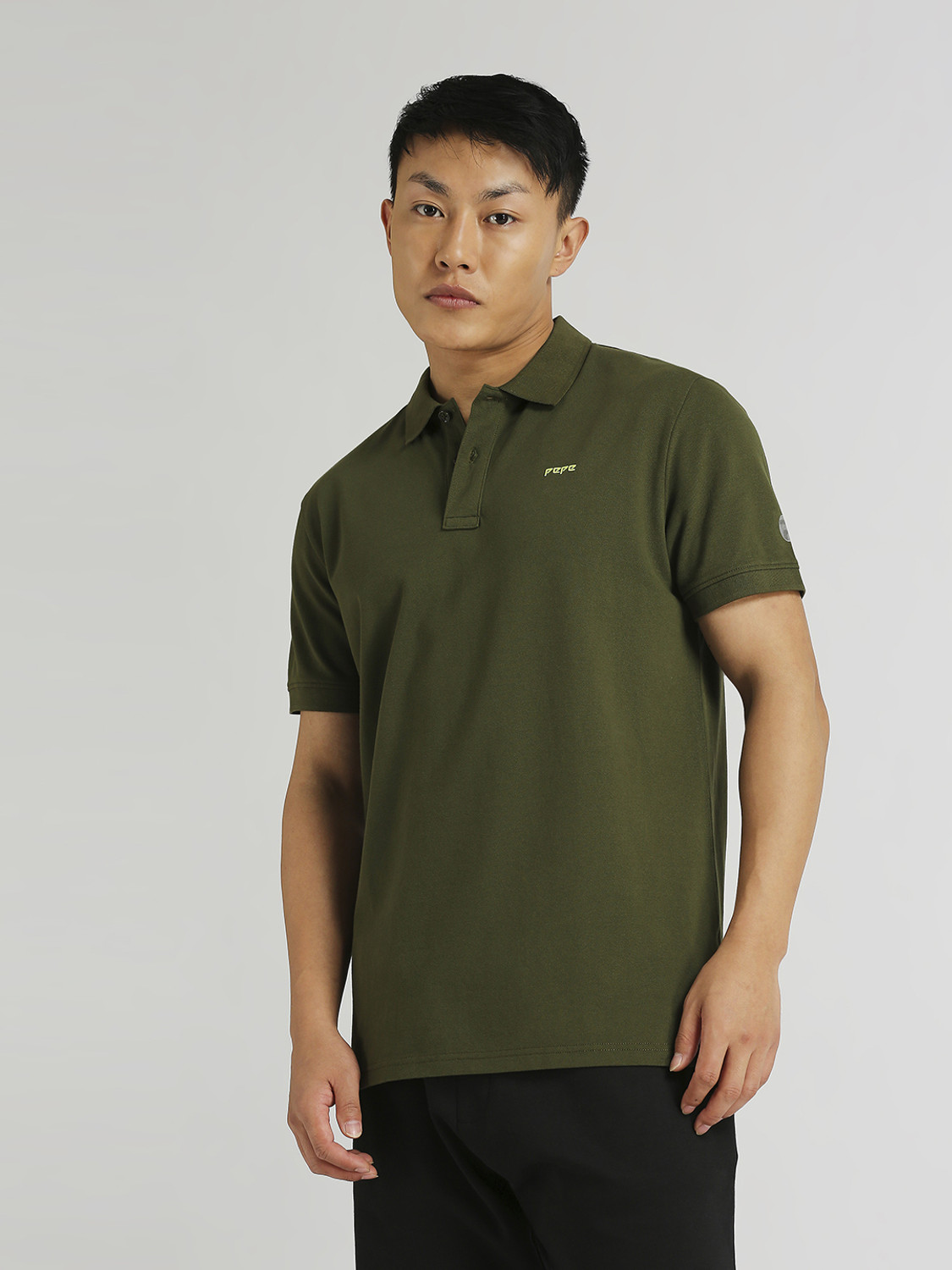 Image of Pepe Jeans Solid Men Polo Neck Green T-Shirt