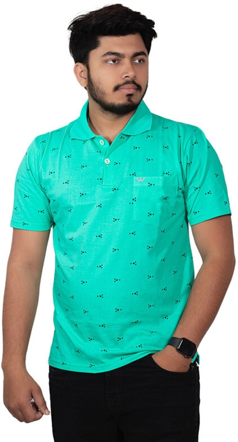 Image of Onestar Printed Men Polo Neck Light Green T-Shirt
