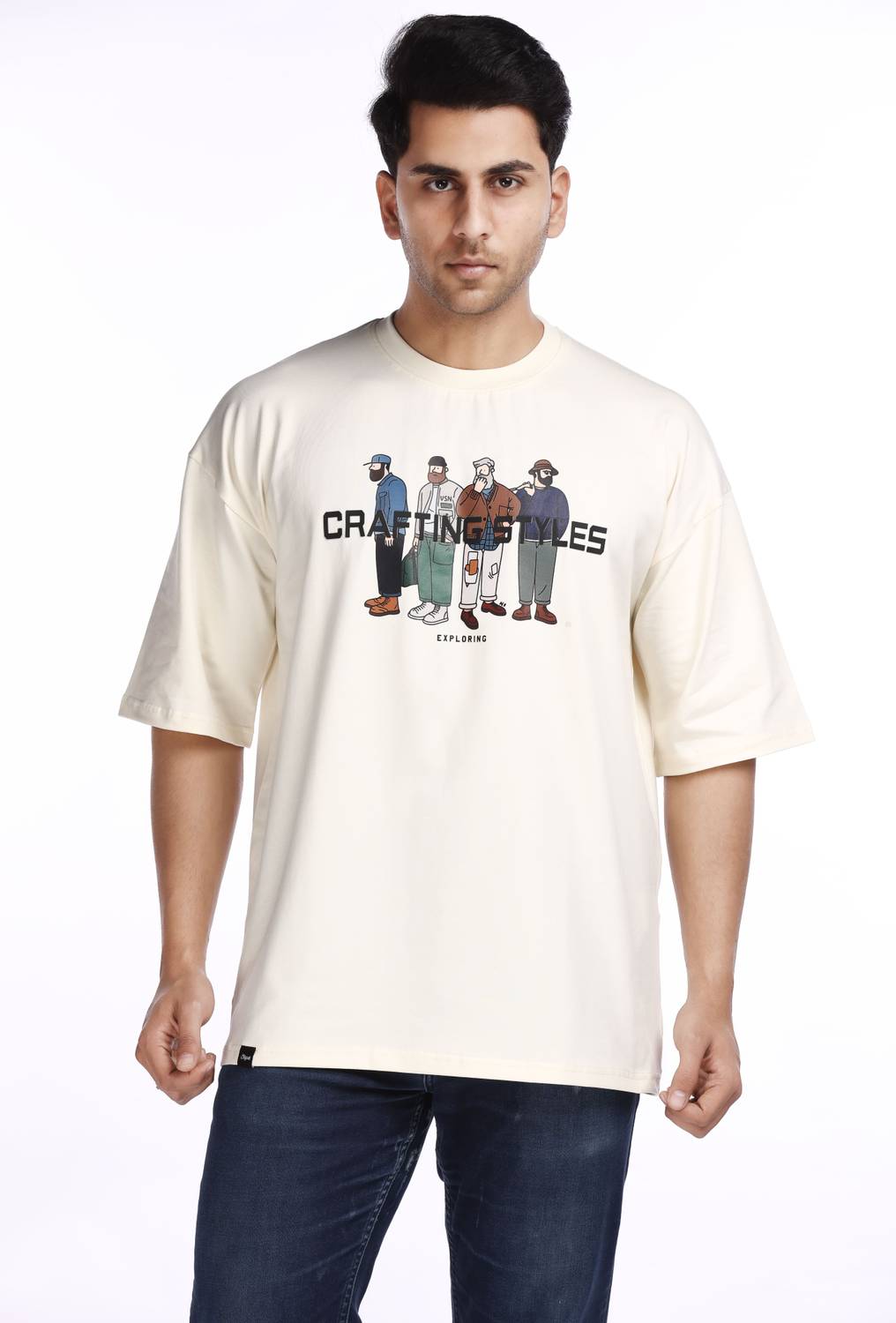 Foppish Men Printed Round Neck Pure Cotton Beige T-Shirt