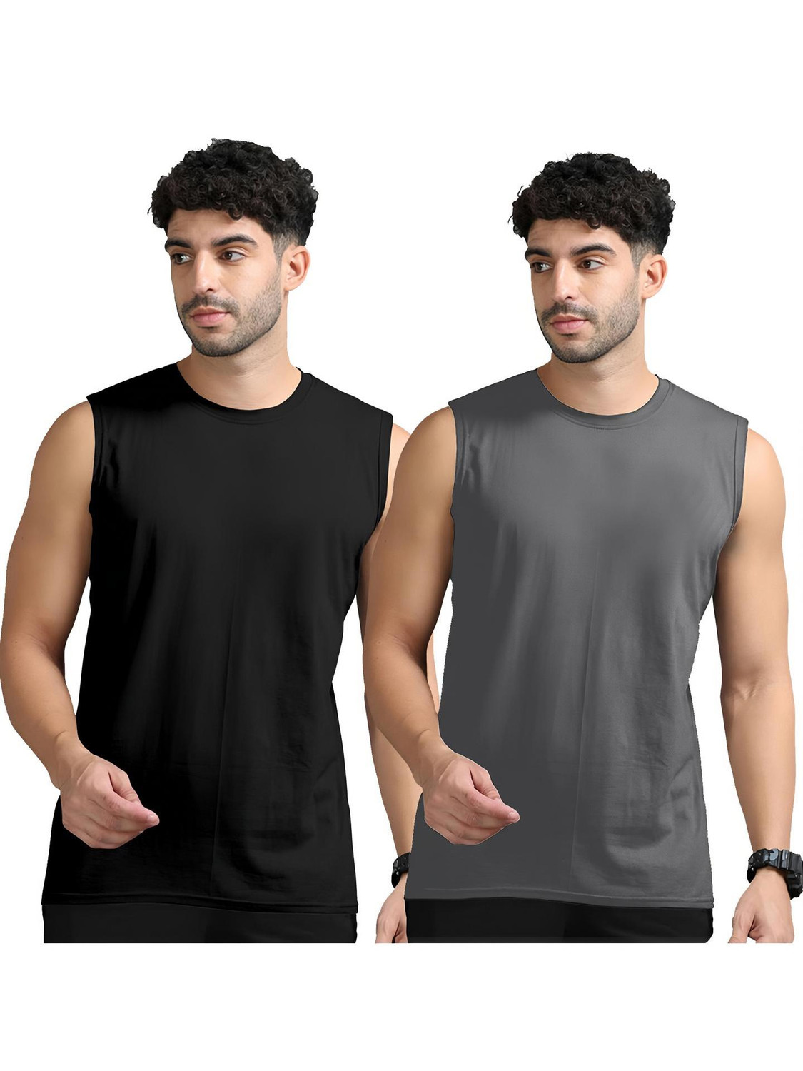 Image of Jangoboy Solid Men Round Neck Black, Grey T-Shirt