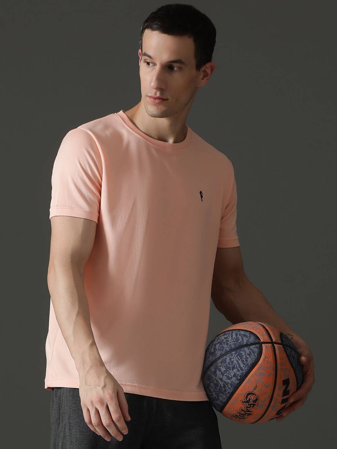 EPPE Peach Round Neck Half Sleeve Polyester Dry Fit T-shirt For M