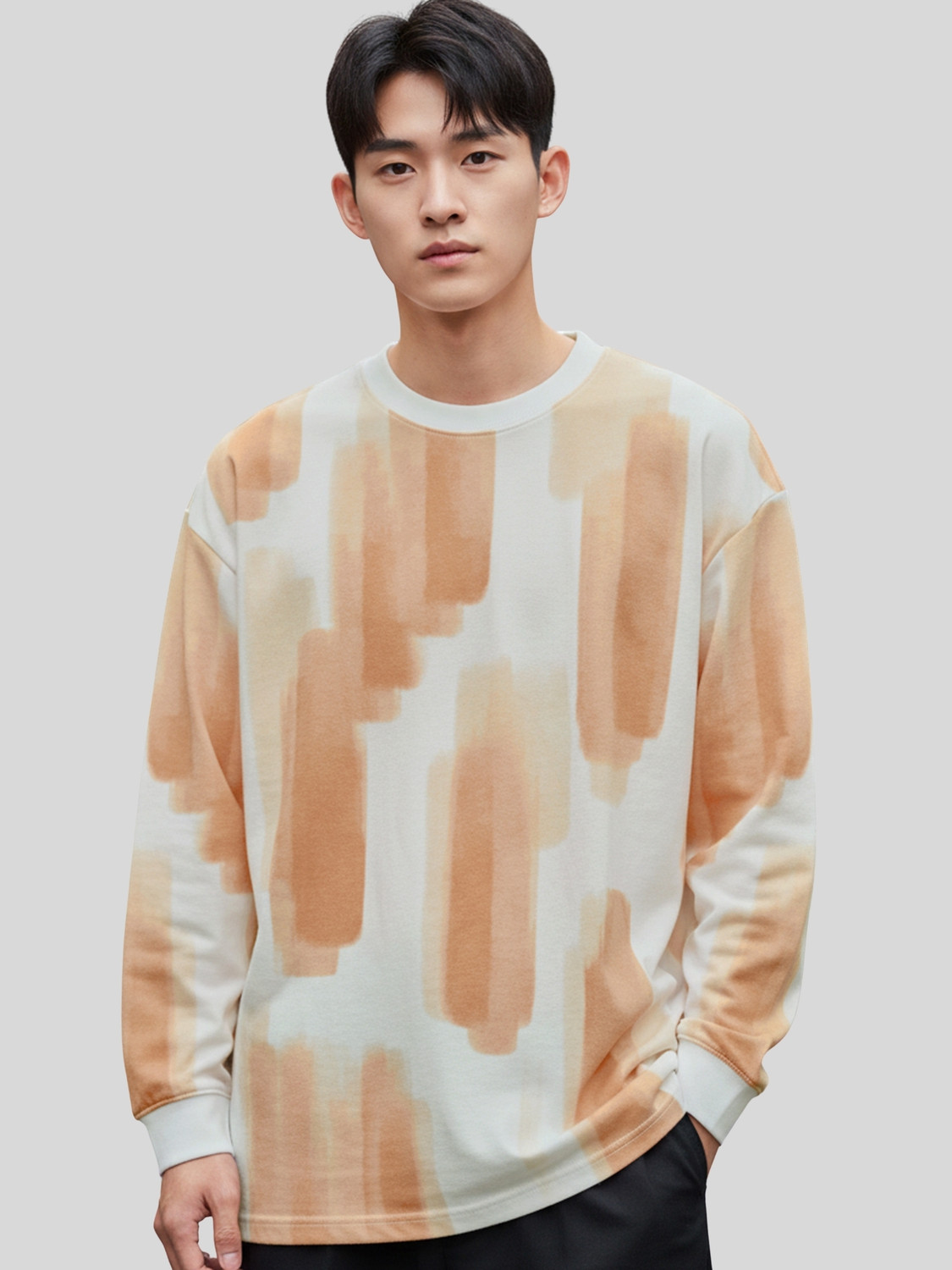 Image of Jump Cuts Printed Men Round Neck White, Orange T-Shirt