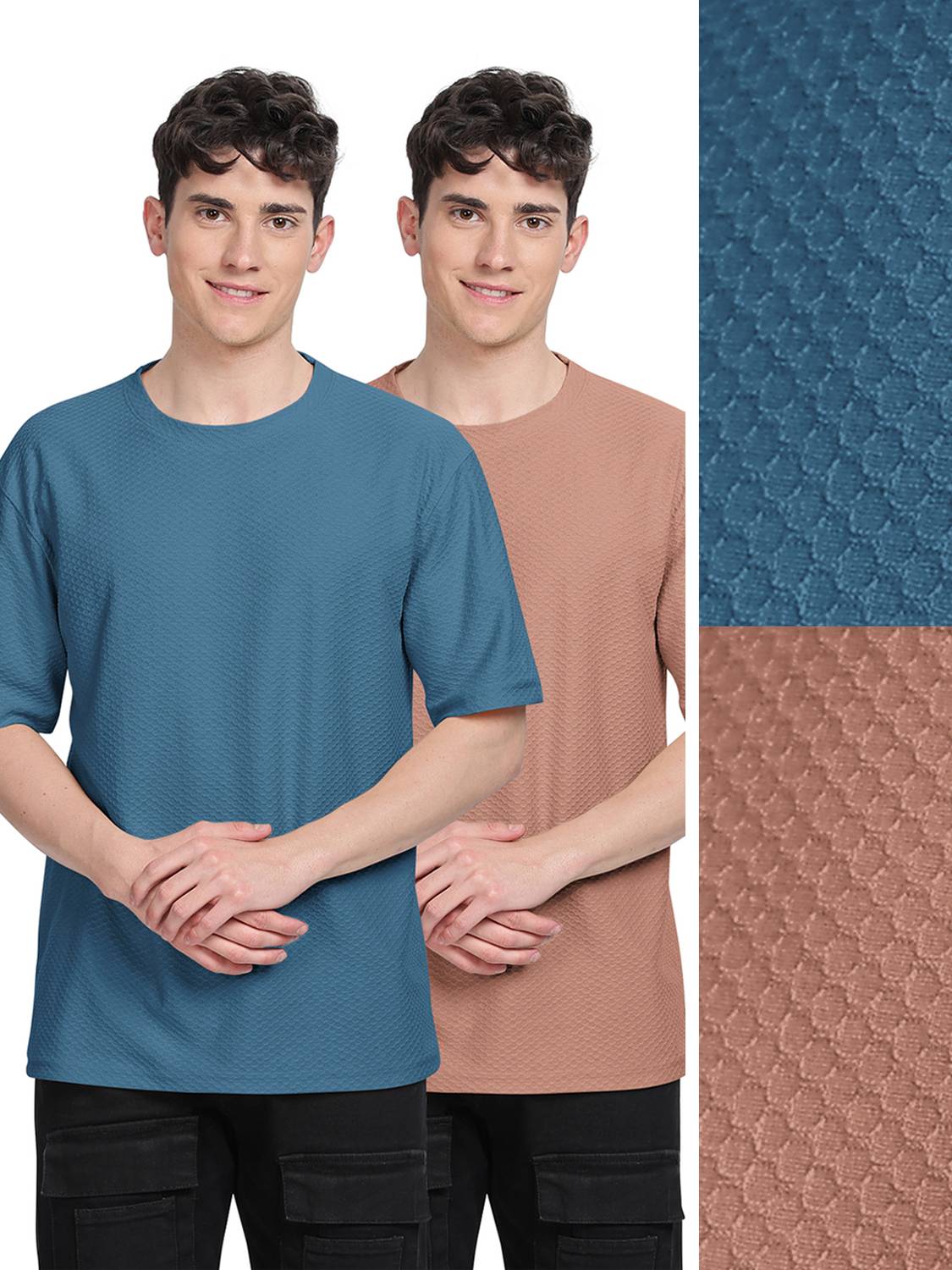 Bullmer Self Design Men Round Neck Multicolor T-Shirt