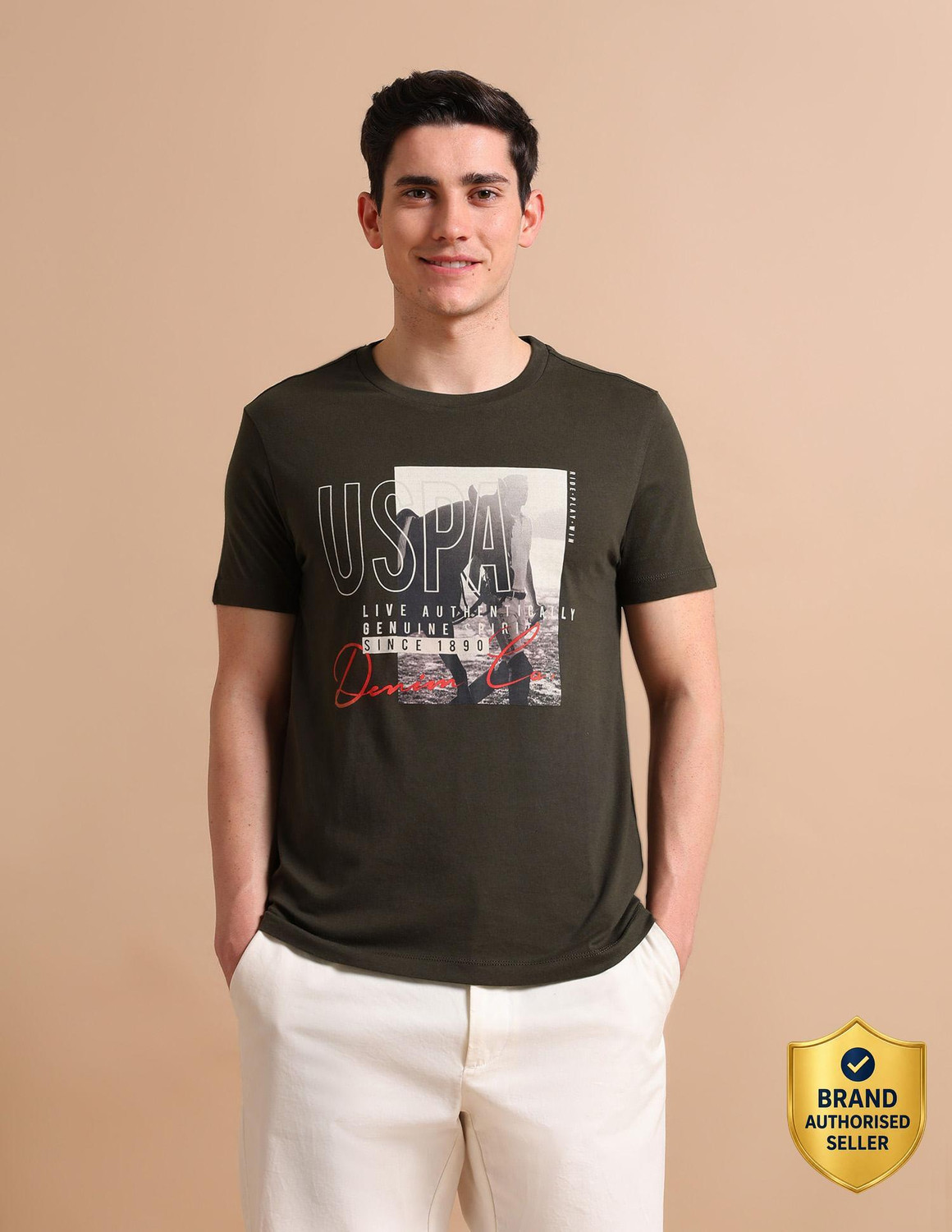 Image of U.S. POLO ASSN. Graphic Print Men Round Neck Green T-Shirt