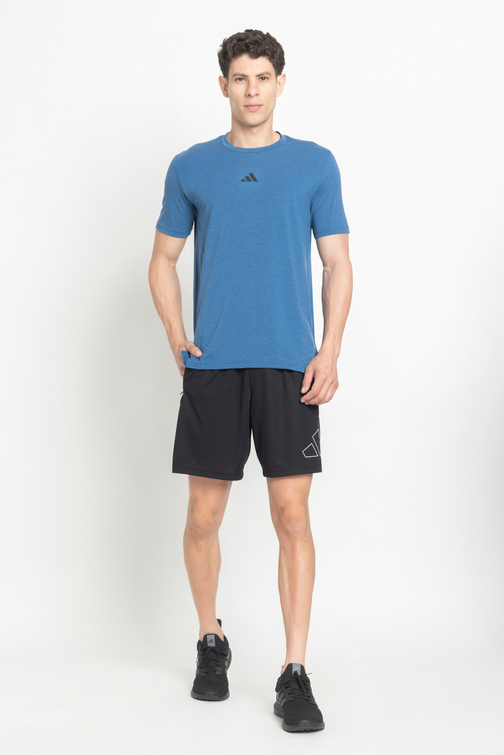 Image of ADIDAS Solid Men Crew Neck Blue T-Shirt
