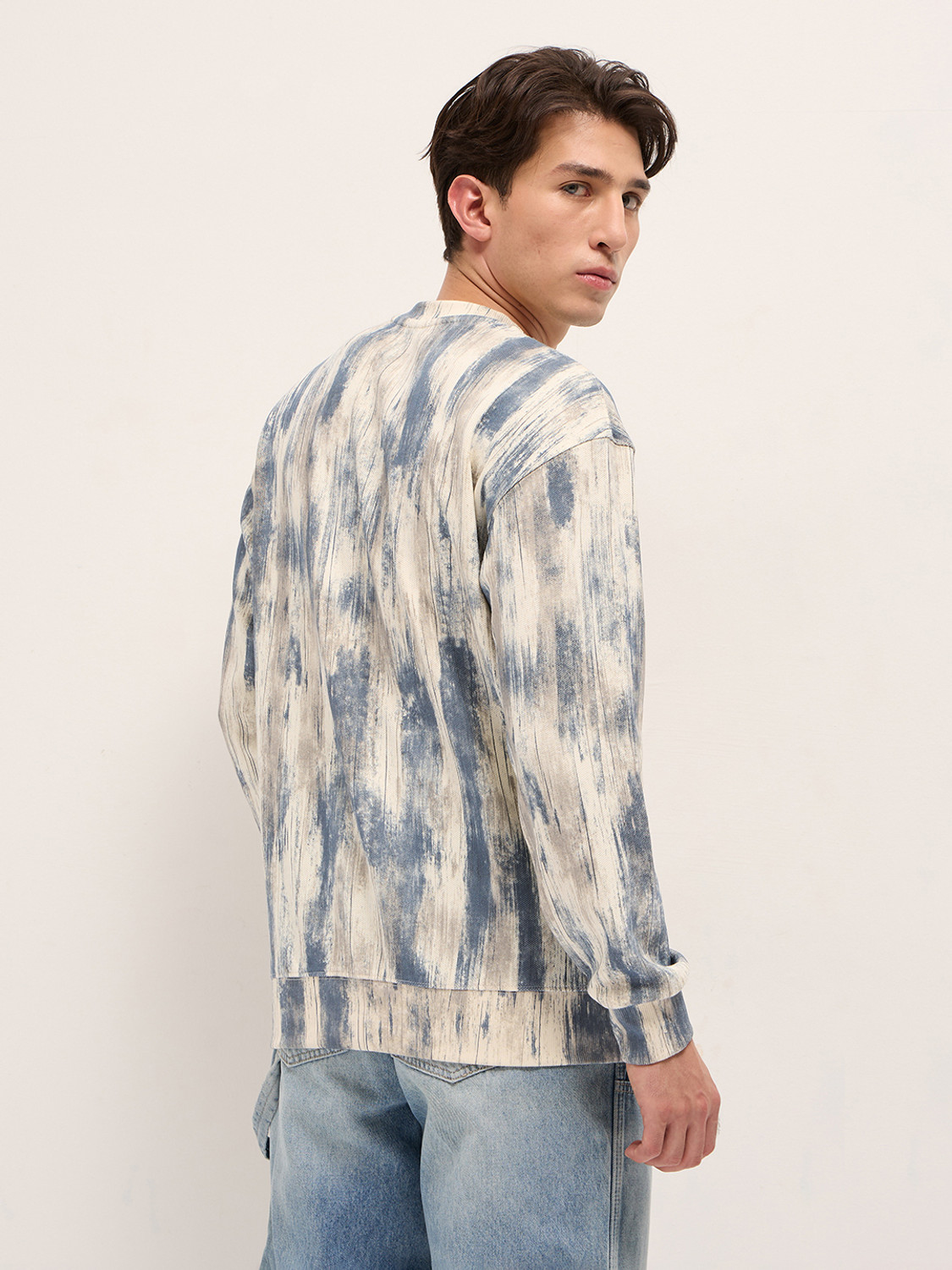 Image of THE BEAR HOUSE Self Design Men Crew Neck Blue T-Shirt