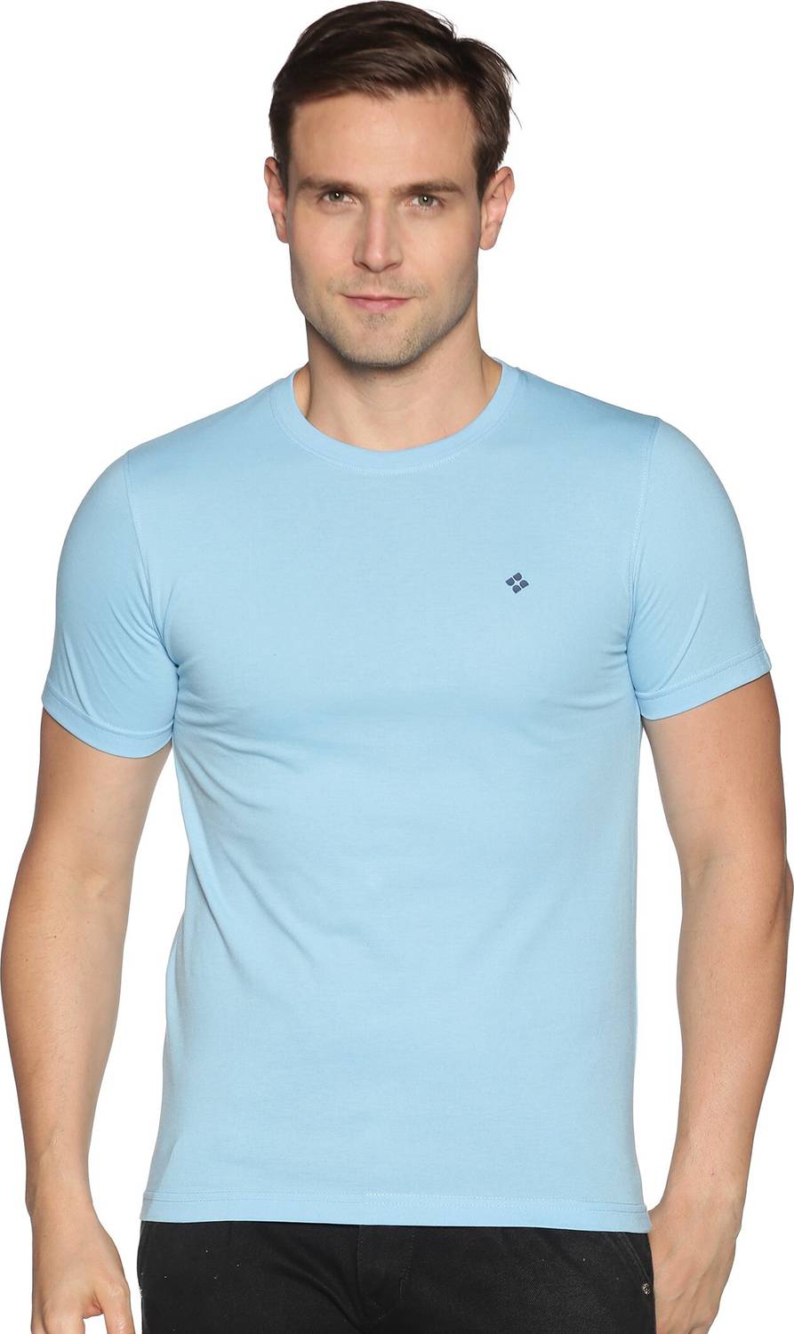 Dollar Men Solid Round Neck Cotton Blend Light Blue T-Shirt