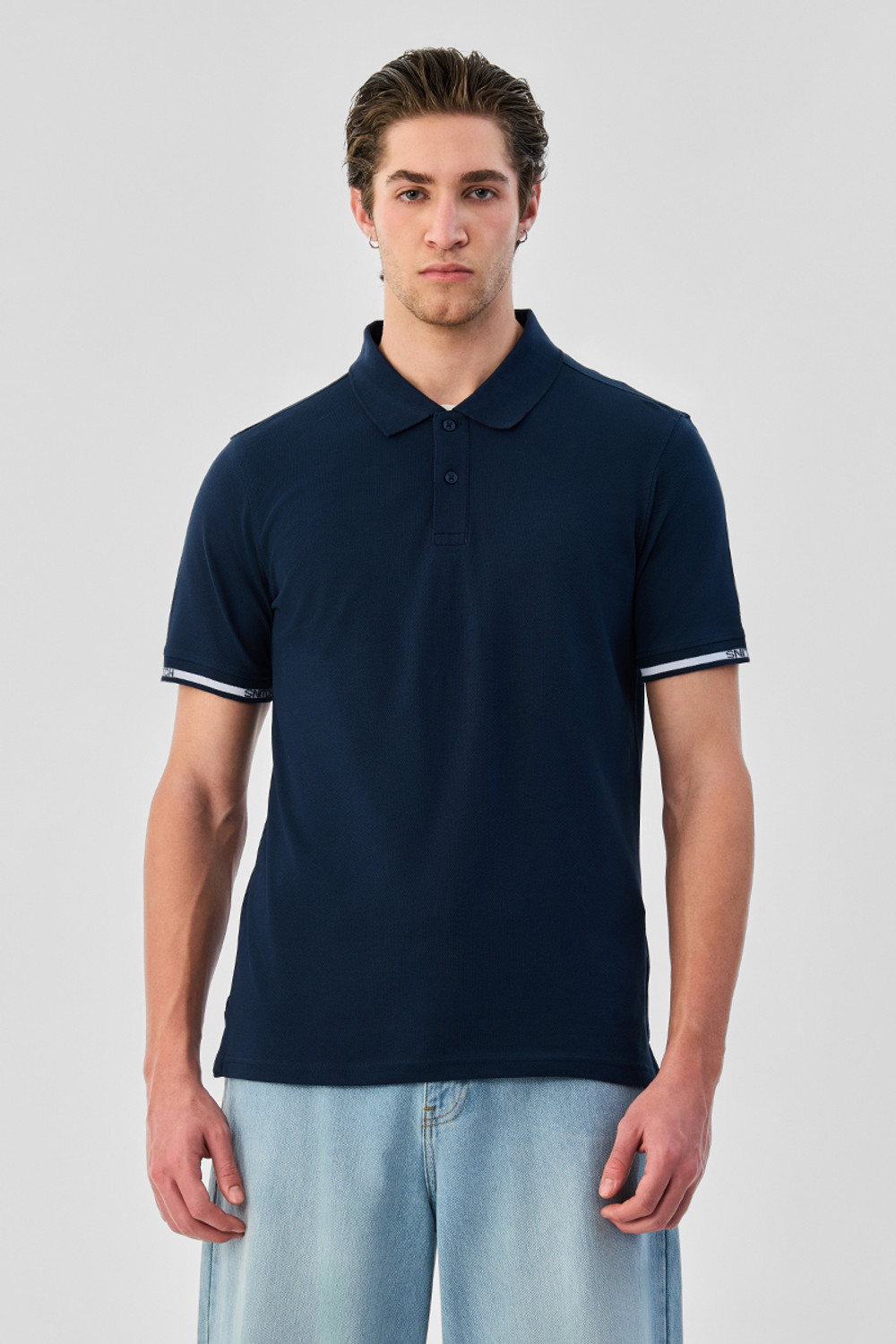 Image of Snitch Solid Men Polo Neck Navy Blue T-Shirt