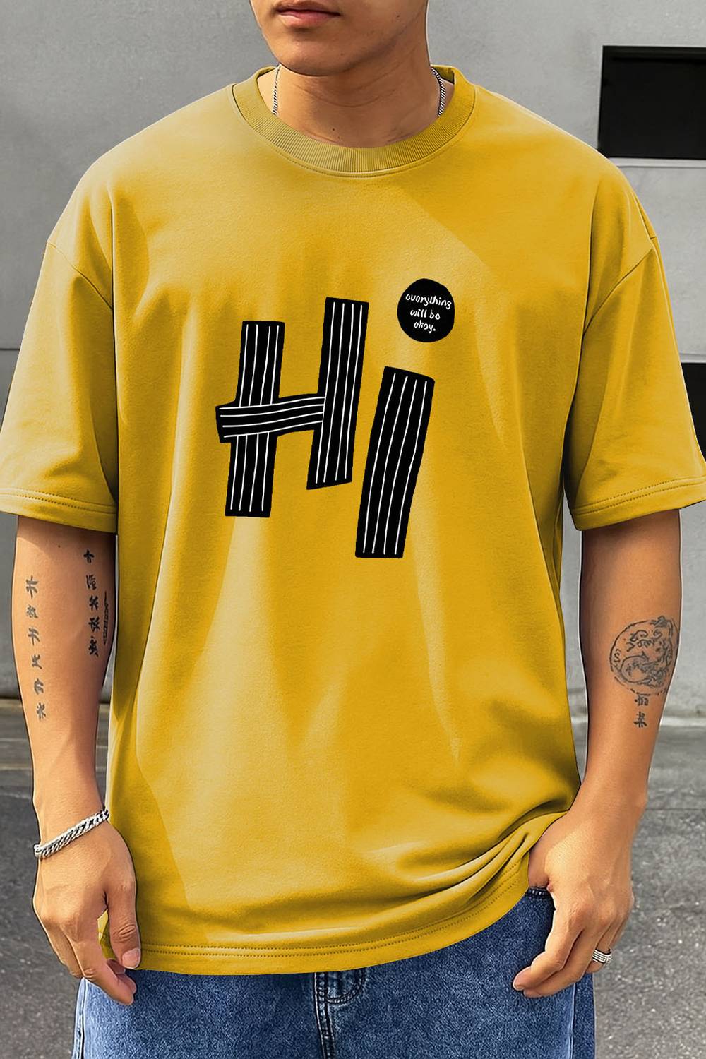 Amaran Typography Men Round Neck Yellow T-Shirt
