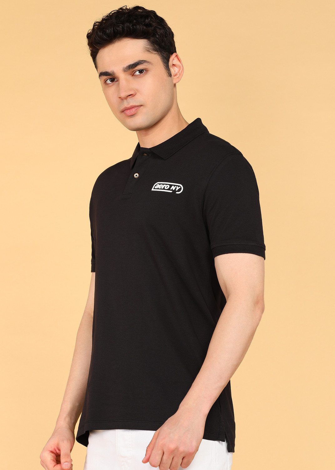Image of AEROPOSTALE Typography Men Polo Neck Black T-Shirt