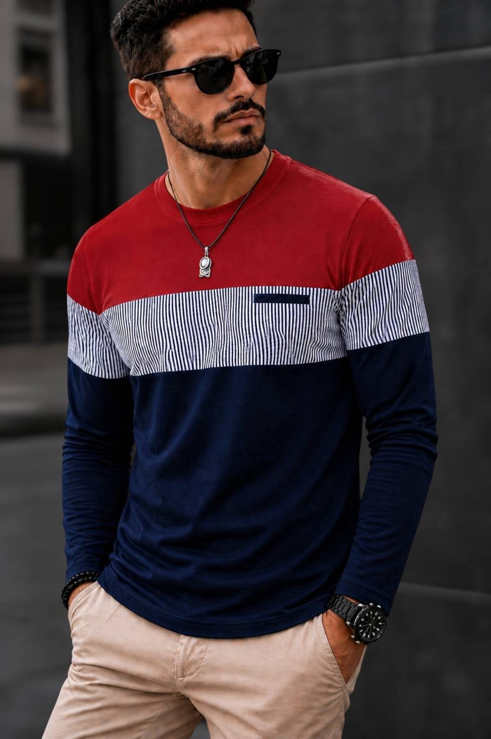FASHIUM Colorblock Men Round Neck Red, Blue T-Shirt