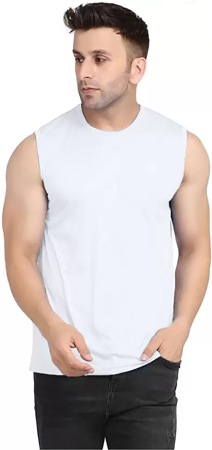 Image of Think Tech Solid Men Round Neck Black, White, Blue T-Shirt