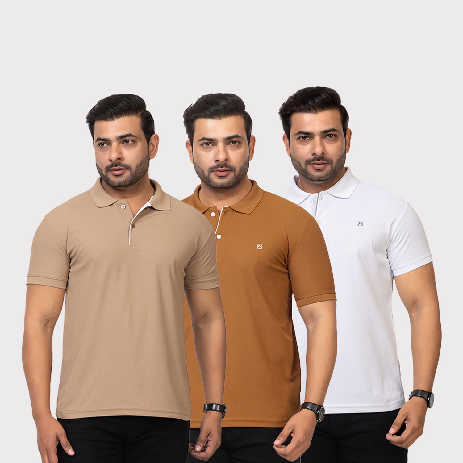 Image of TWEUNBOY Solid Men Polo Neck Multicolor T-Shirt
