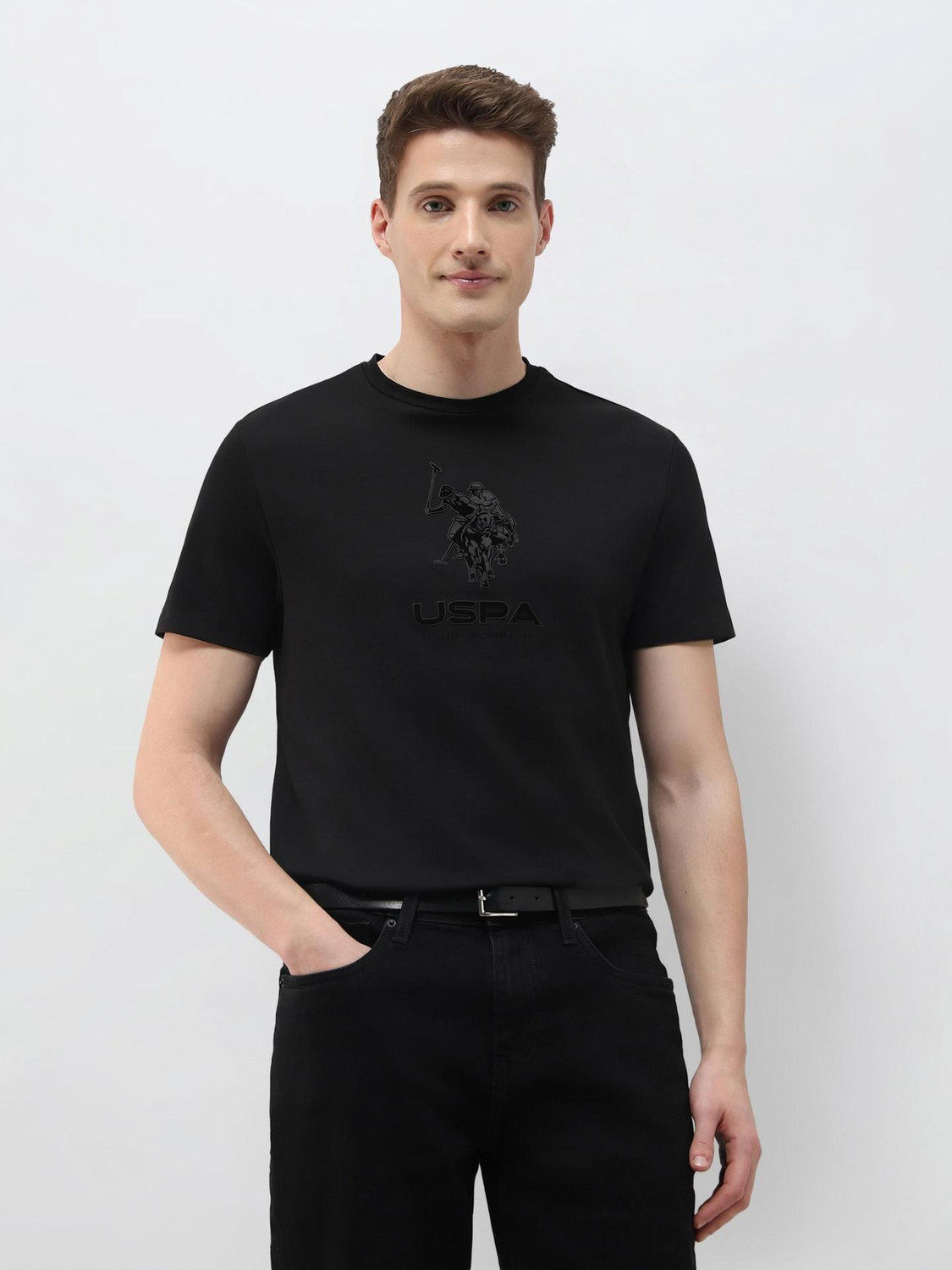 Image of U.S. Polo Assn. Denim Co. Graphic Print Men Crew Neck Black T-Shirt