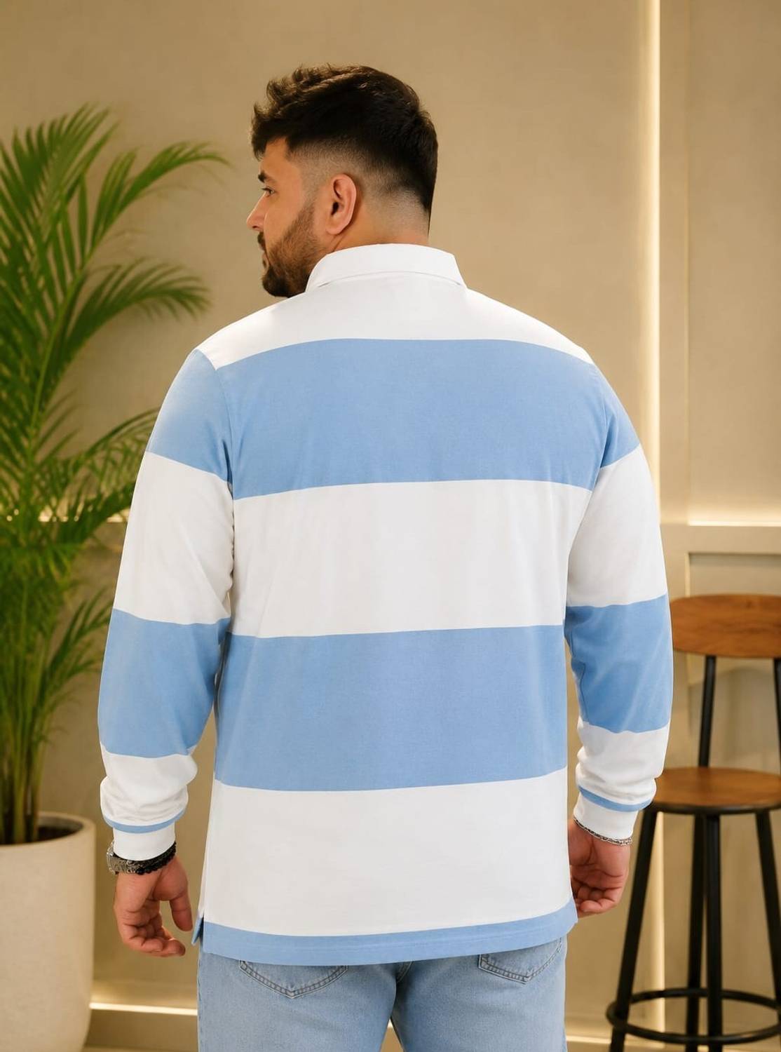 Men Colorblock Polo Neck Cotton Blend Blue T-Shirt - Image 2