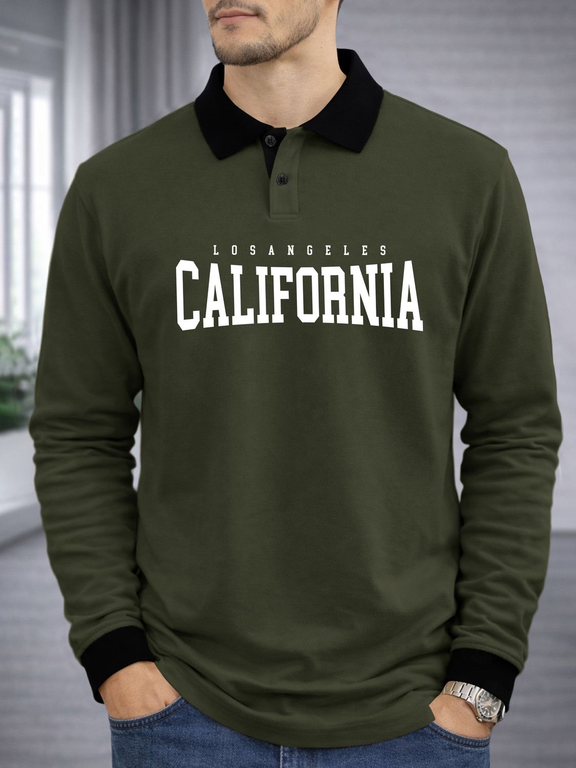 Image of EyeBogler Typography Men Polo Neck Green T-Shirt