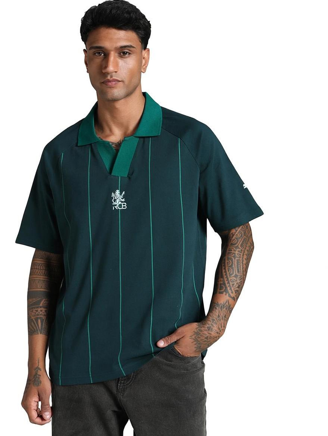 Image of PUMA Printed Men Polo Neck Green T-Shirt