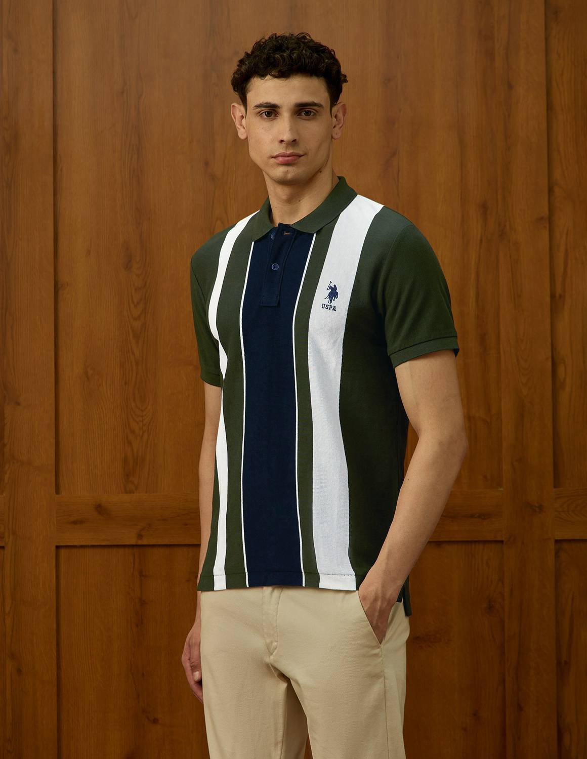 U.S. POLO ASSN. Colorblock Green Polo Neck T-Shirt - Image 4