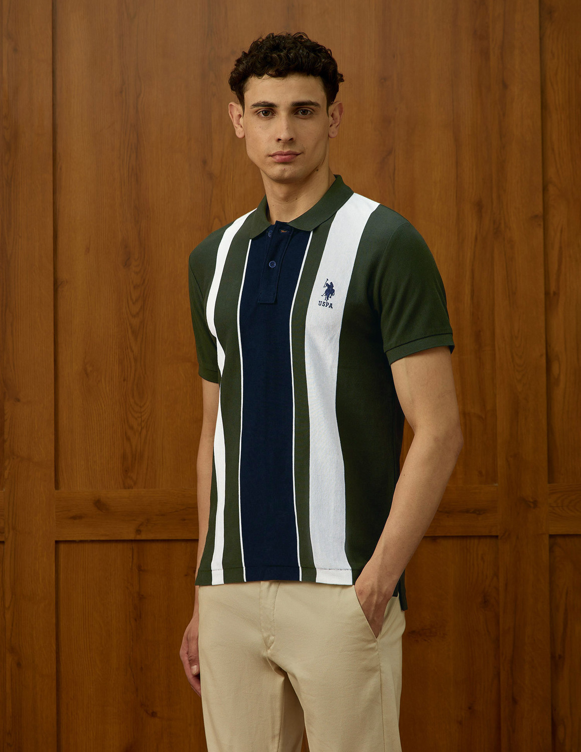 Image of U.S. POLO ASSN. Colorblock Men Polo Neck Green T-Shirt