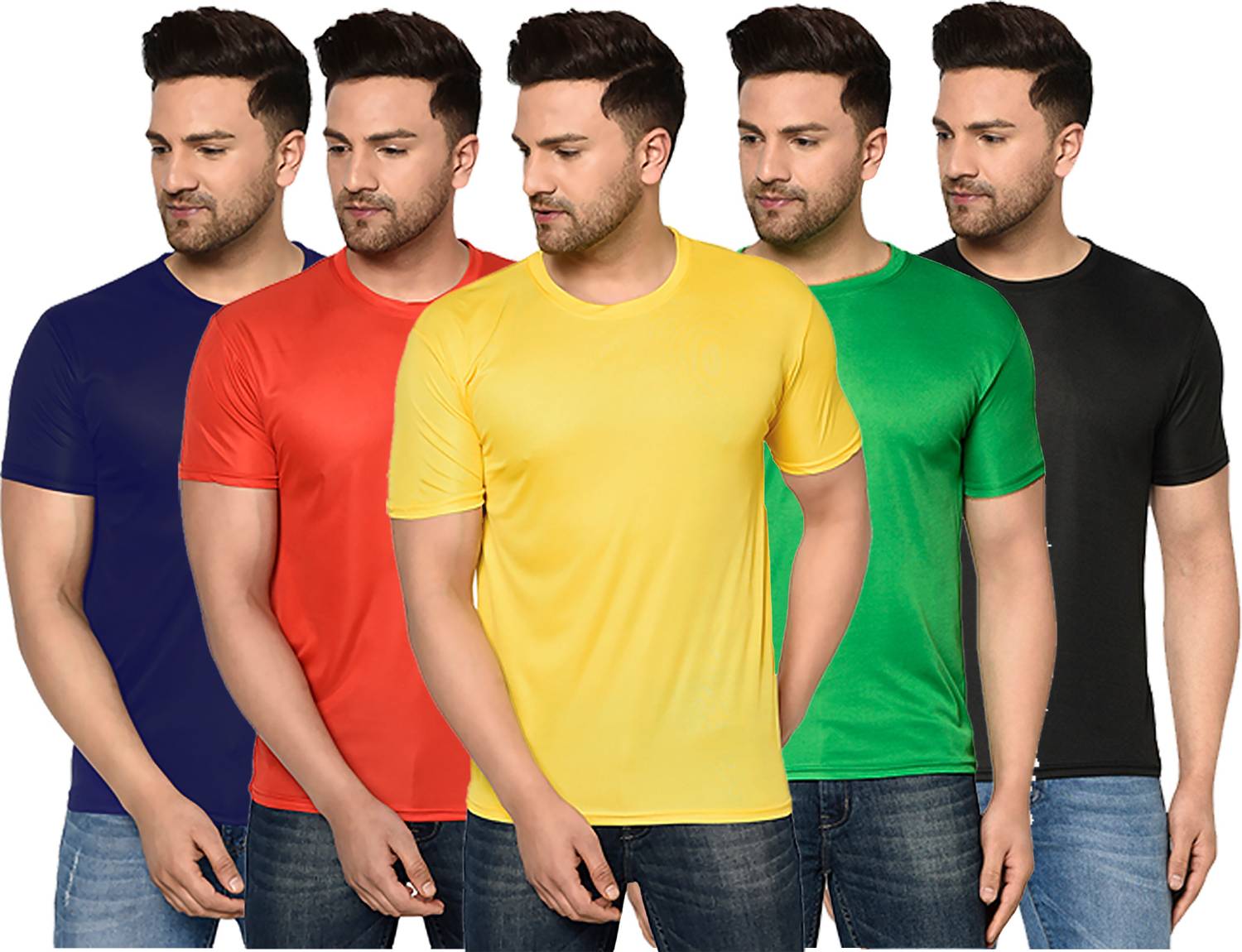 InkTees Pack of 5 Men Solid Round Neck Polyester Multicolor T-Shi