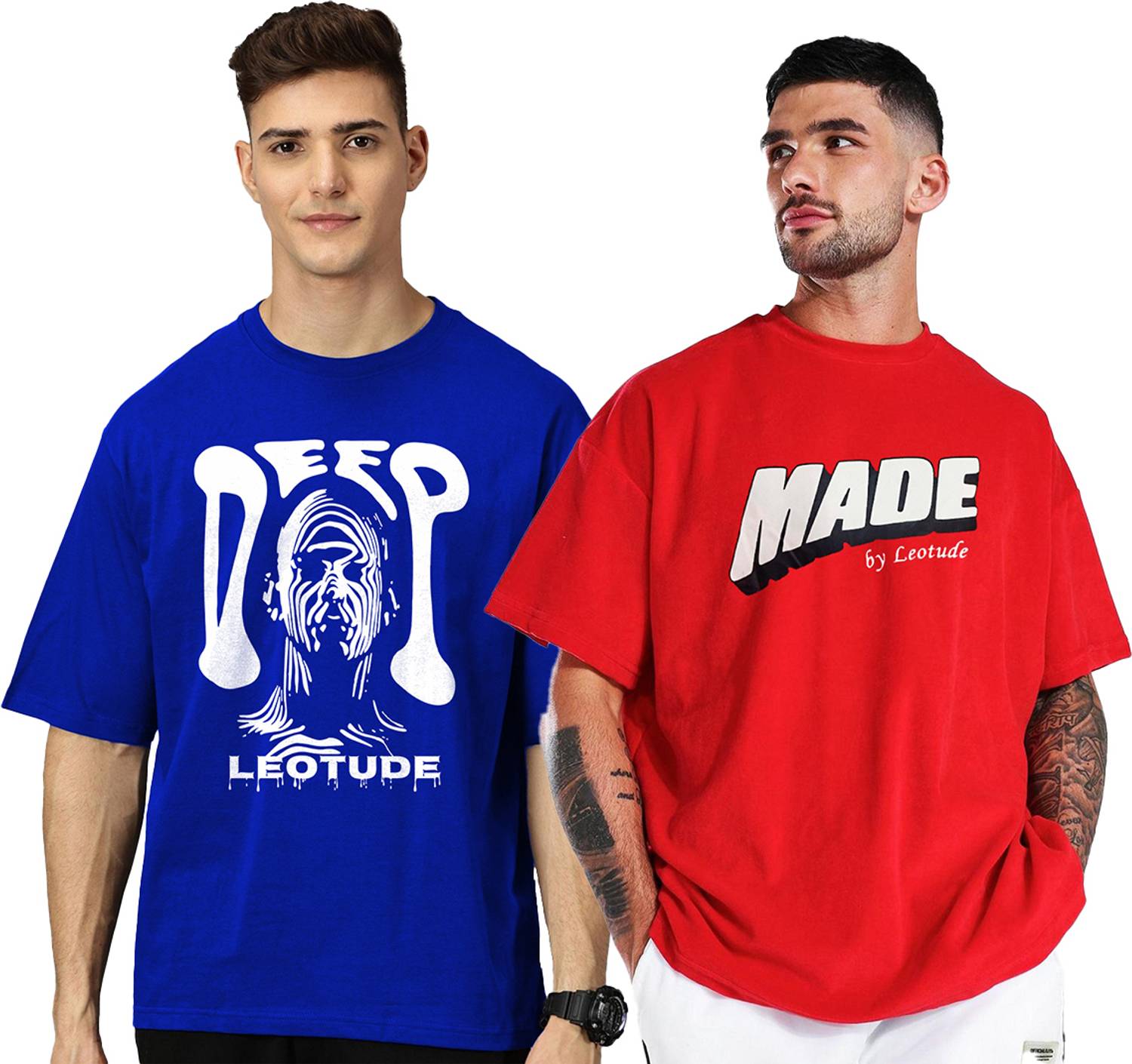 Leotude Men Printed Round Neck Cotton Blend Multicolor T-Shirt
