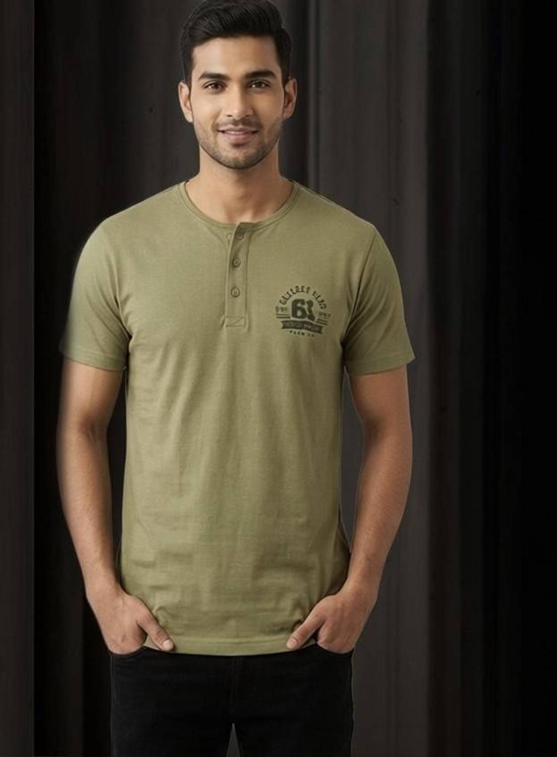 ApheFashion Graphic Print Men Henley Neck Light Green T-Shirt
