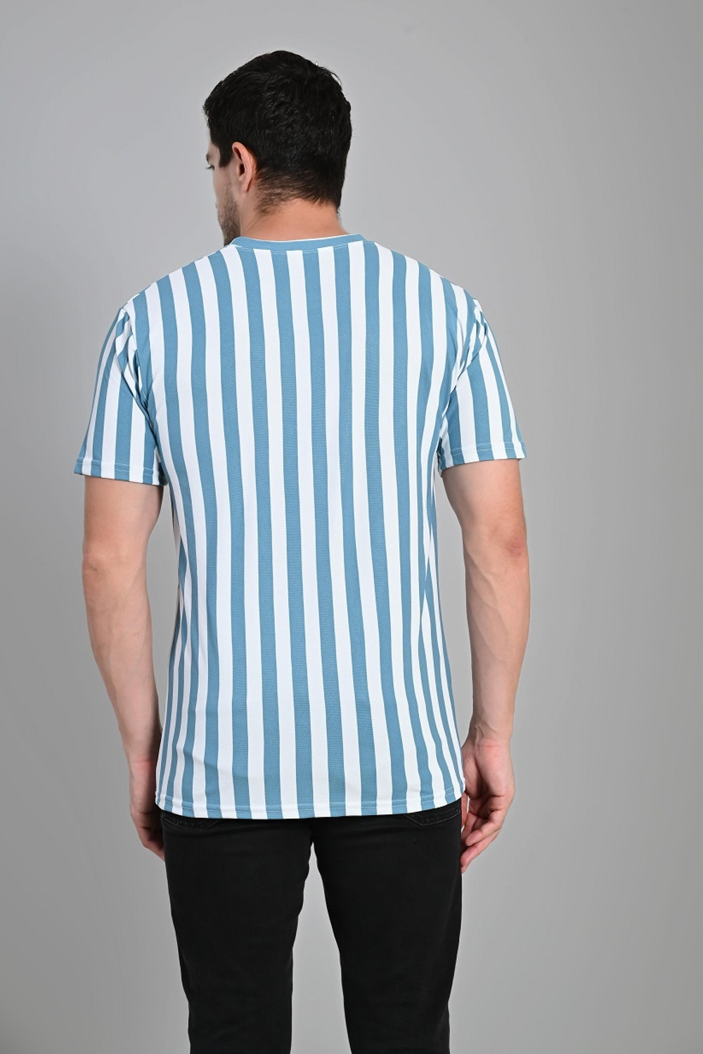 Image of Dam Striped Men Round Neck Multicolor T-Shirt