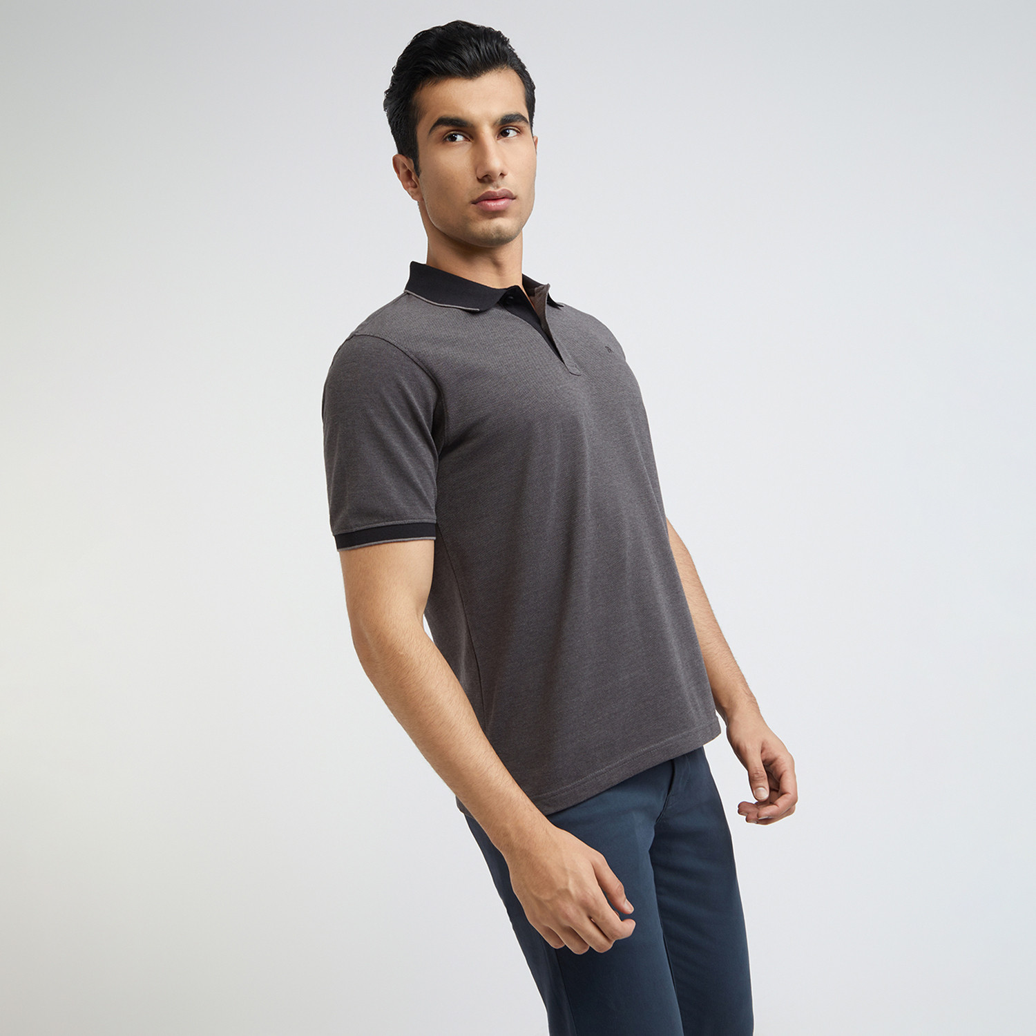 Image of Raymond Self Design Men Polo Neck Grey T-Shirt