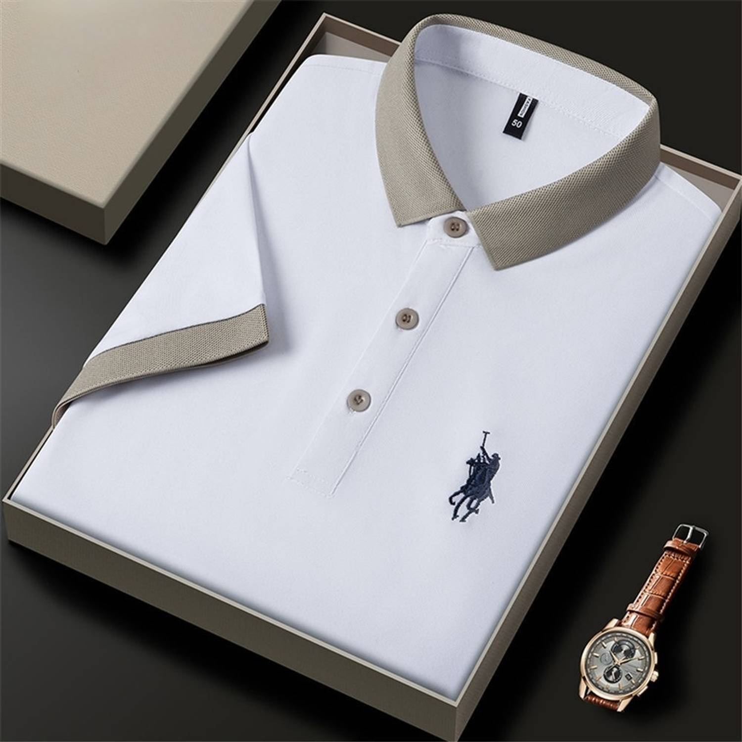 Priha Men's White Polo Neck T-Shirt - Image 1
