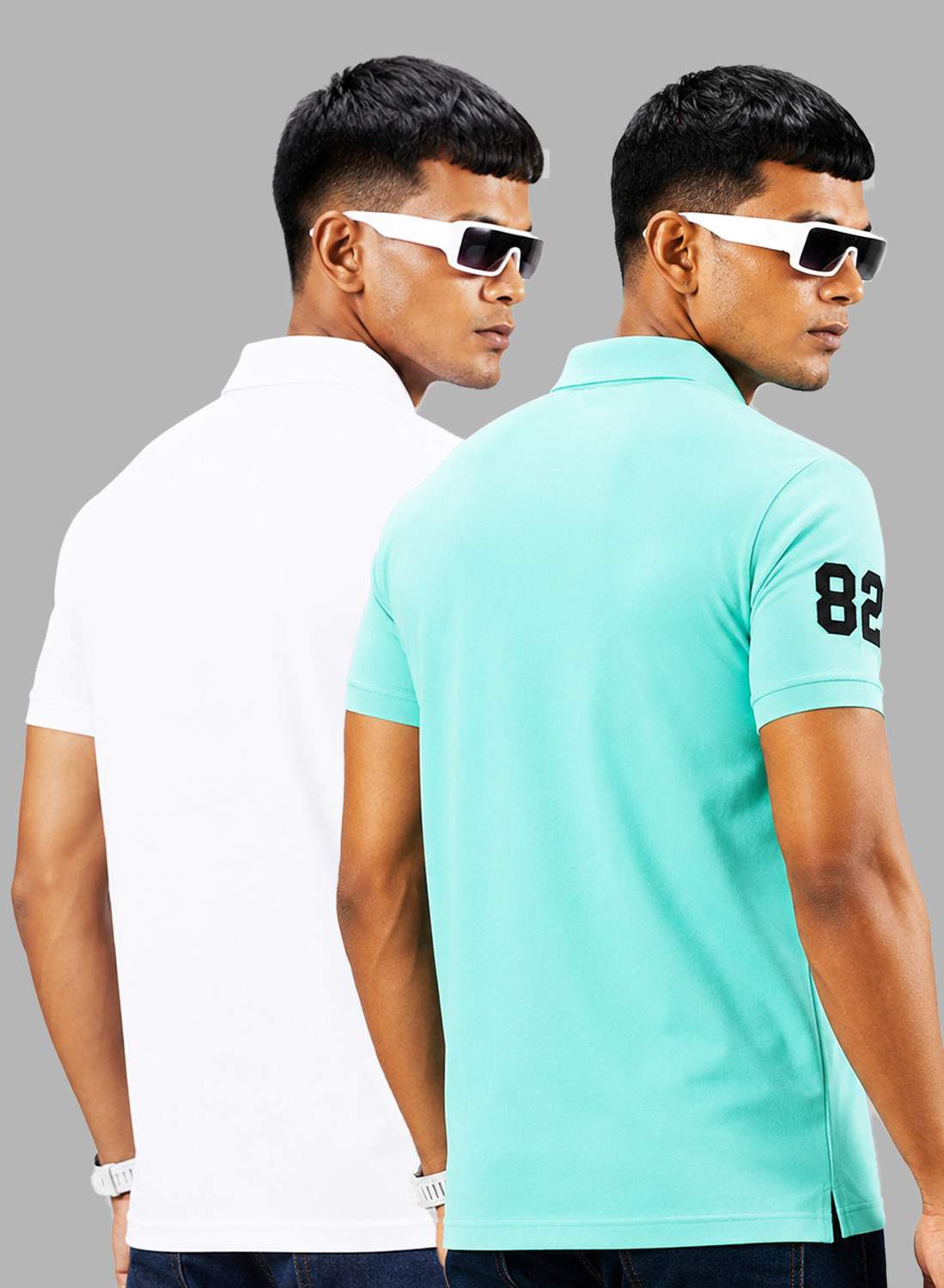 Image of 3BROS Printed Men Polo Neck White, Light Green T-Shirt