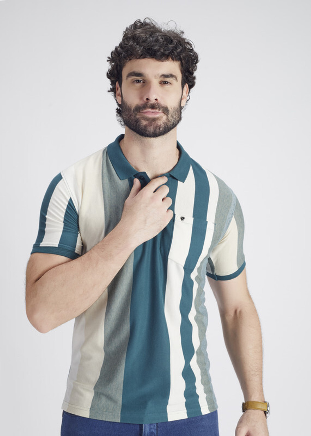Image of PRORIDERS Striped Men Polo Neck Blue T-Shirt