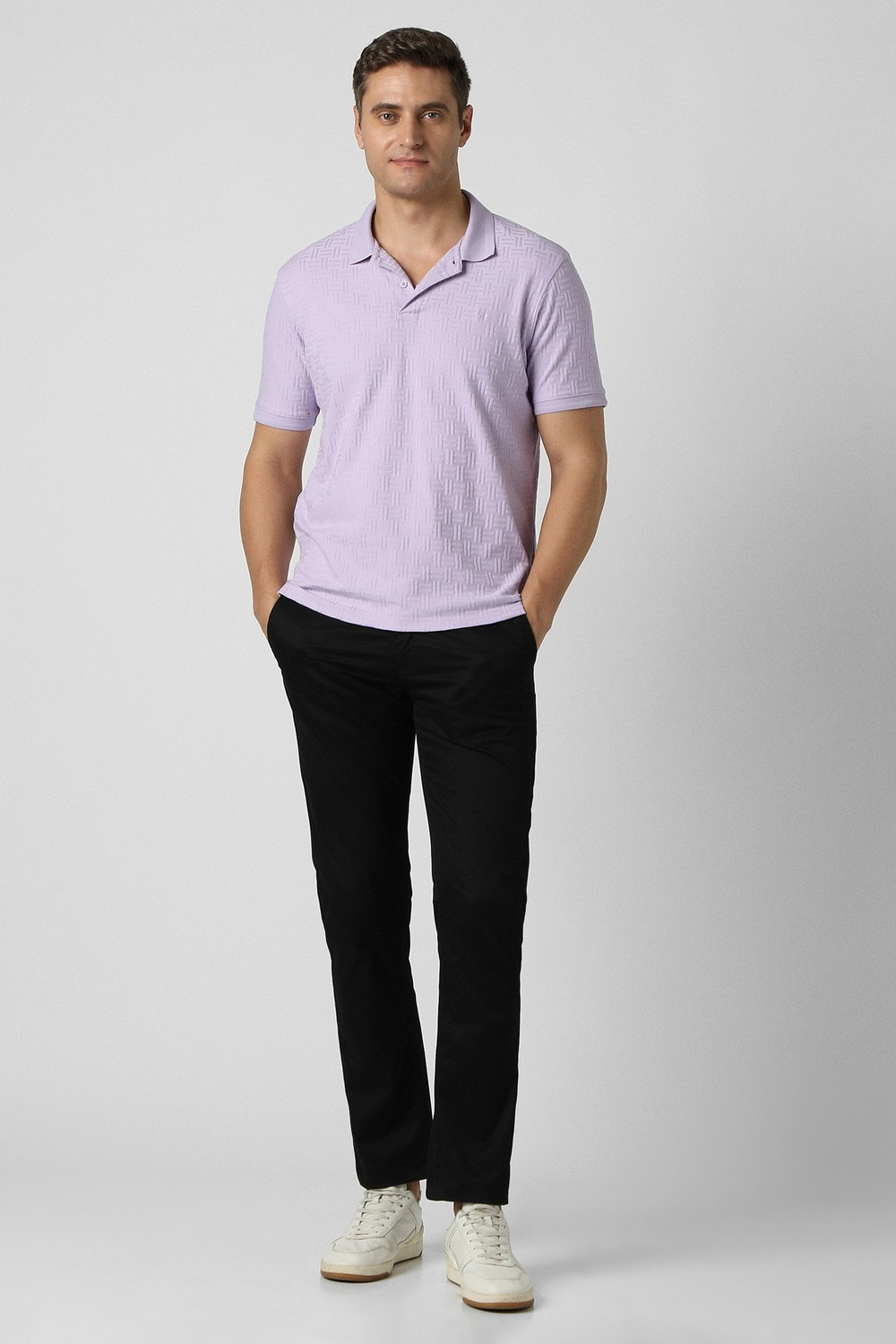 Image of PETER ENGLAND Solid Men Polo Neck Purple T-Shirt