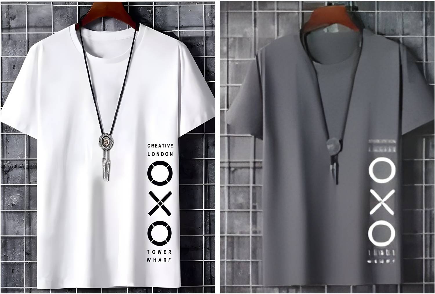 Meetri Men Printed Round Neck Polyester White, Grey T-Shirt