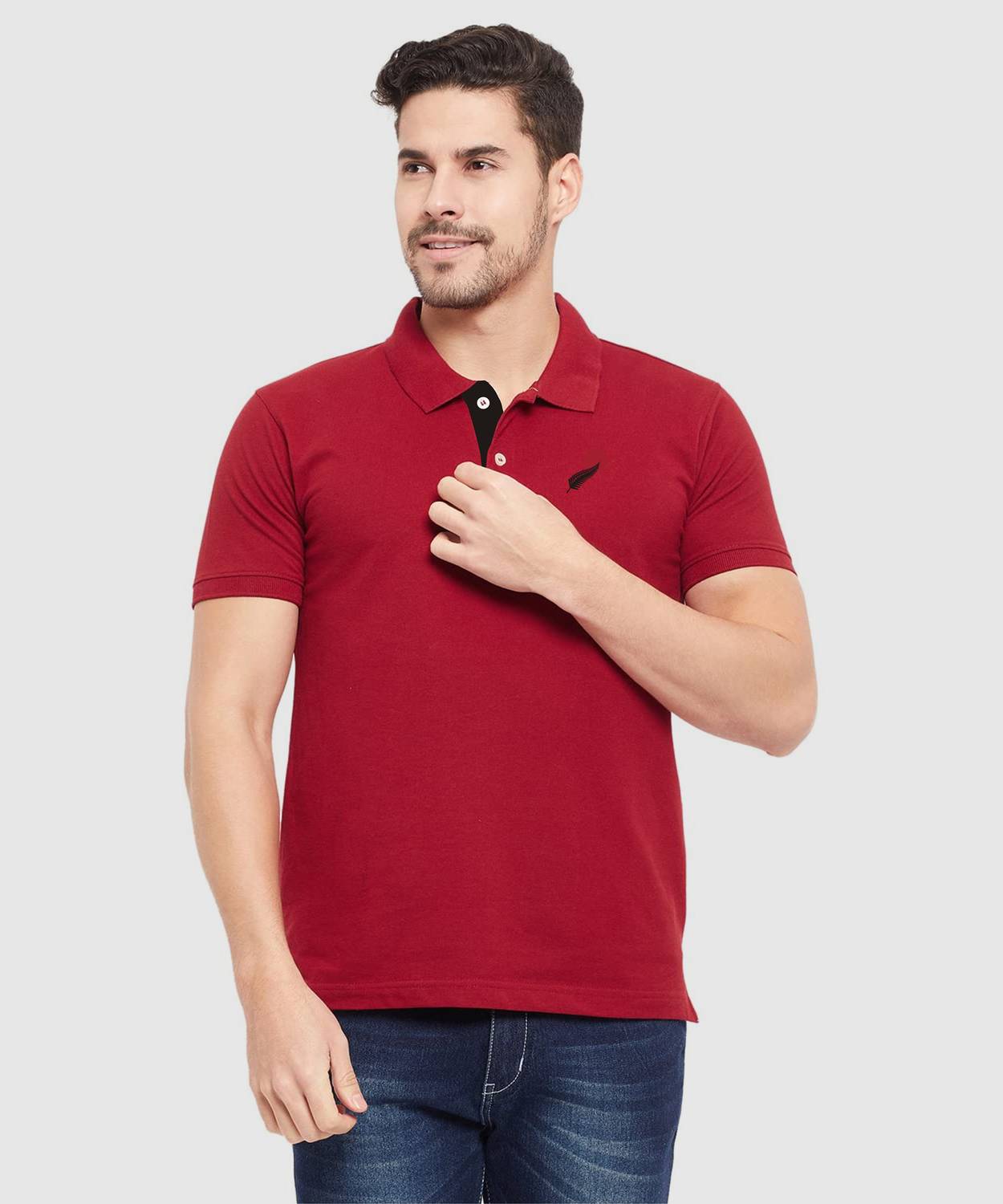 Polo Plus Men Solid Polo Neck Pure Cotton Maroon T-Shirt