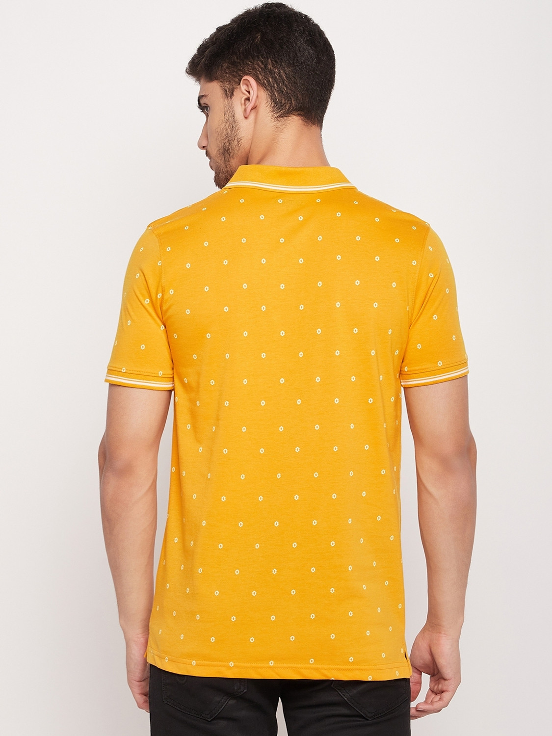 Image of UNIBERRY Printed Men Polo Neck Yellow T-Shirt