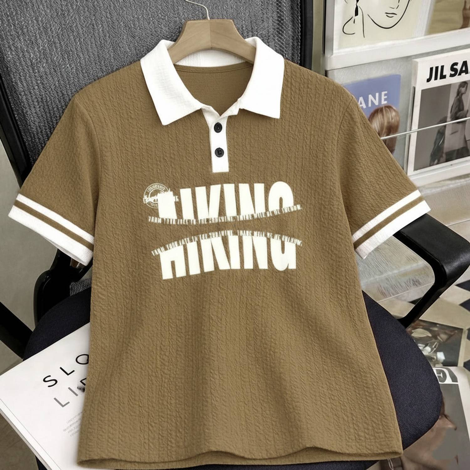 Try This Men Printed Polo Neck Cotton Blend Brown T-Shirt