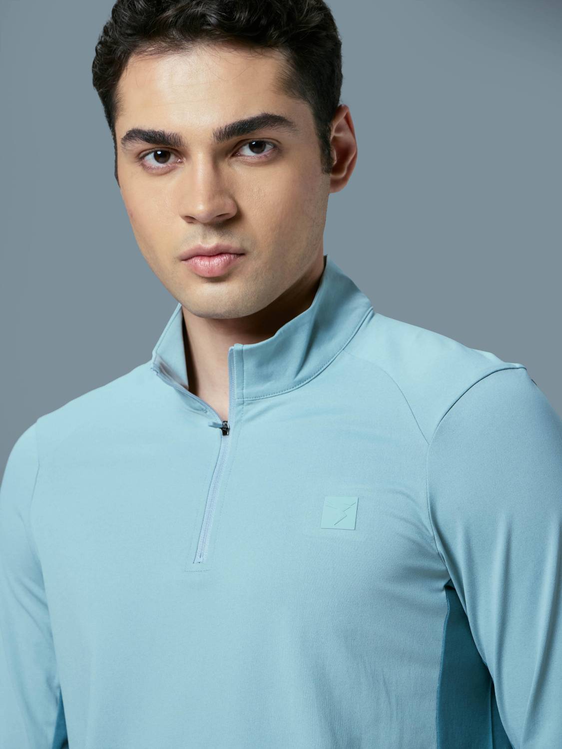 TECHNOSPORT Men High Neck Light Blue T-Shirt - Image 5