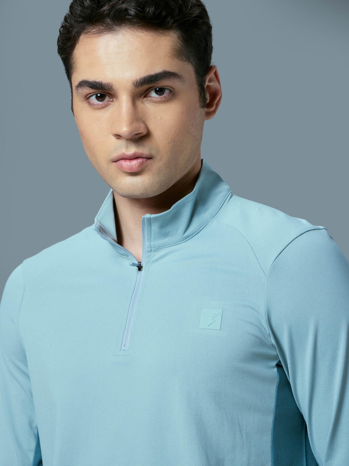 Image of TECHNOSPORT Sporty Men High Neck Light Blue T-Shirt
