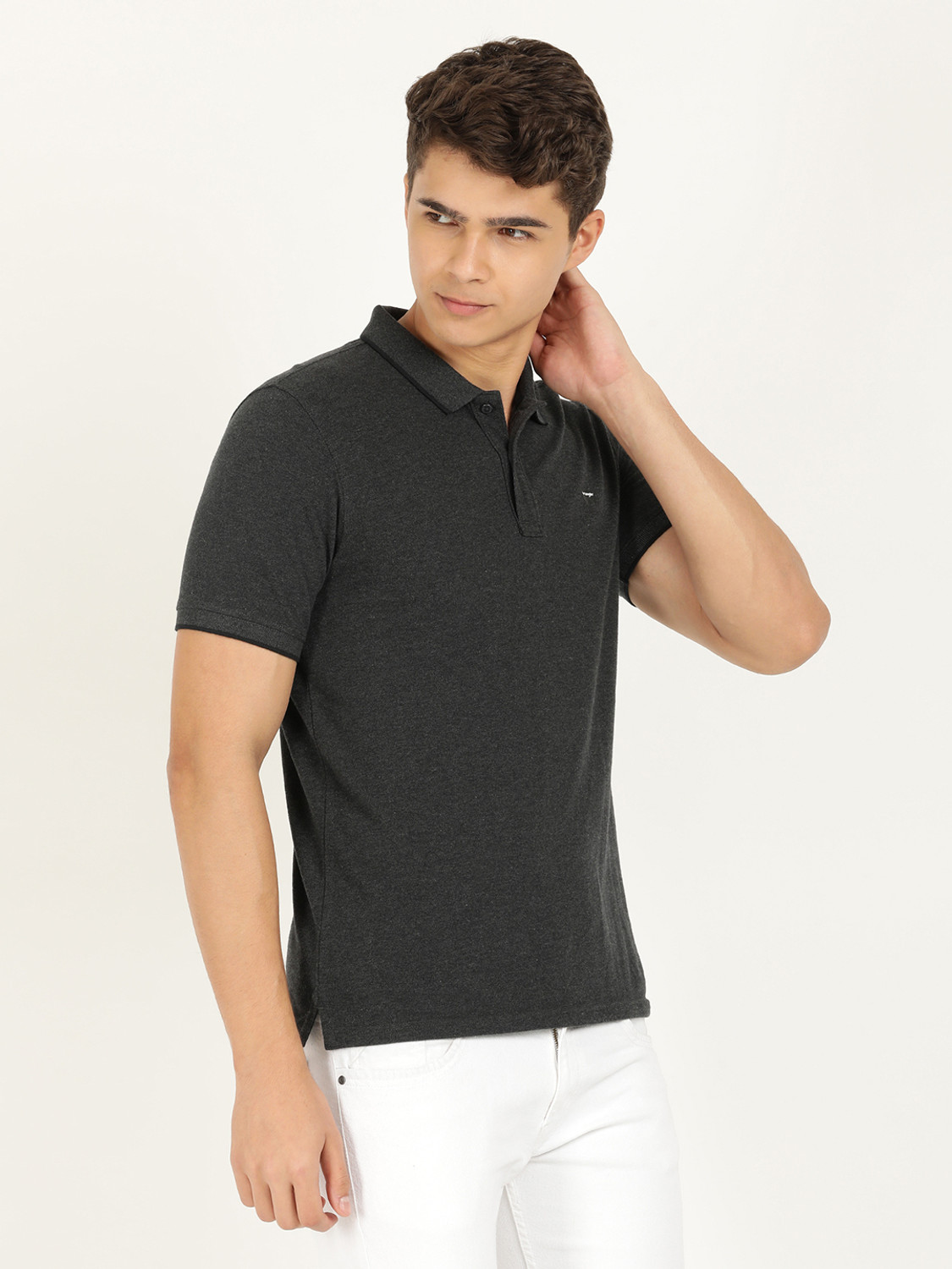 Image of Wrangler Solid Men Polo Neck Grey T-Shirt